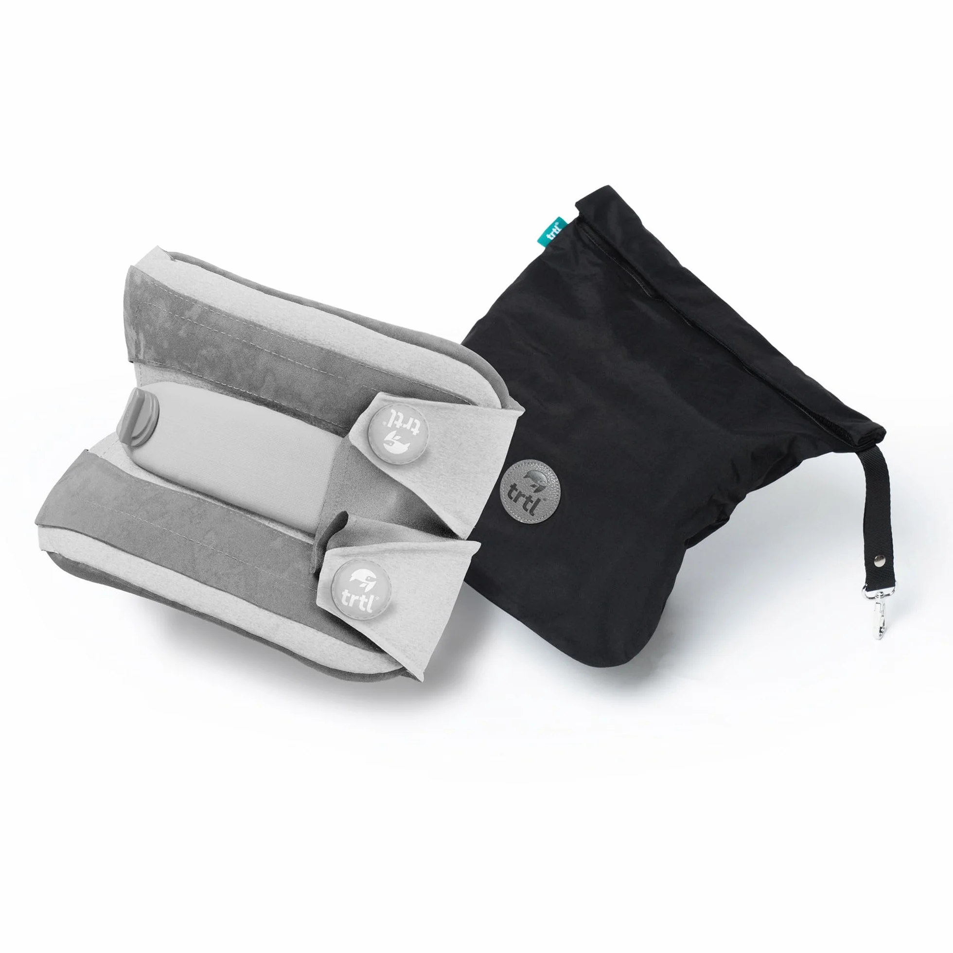 trtl Travel Pillow Plus Szary | Regulowana wysokość poduszki podróżnej do samolotu i samochodu | Oszczędzająca miejsce poduszka podróżna | Nadaje się dla wszystkich rozmiarów ciała