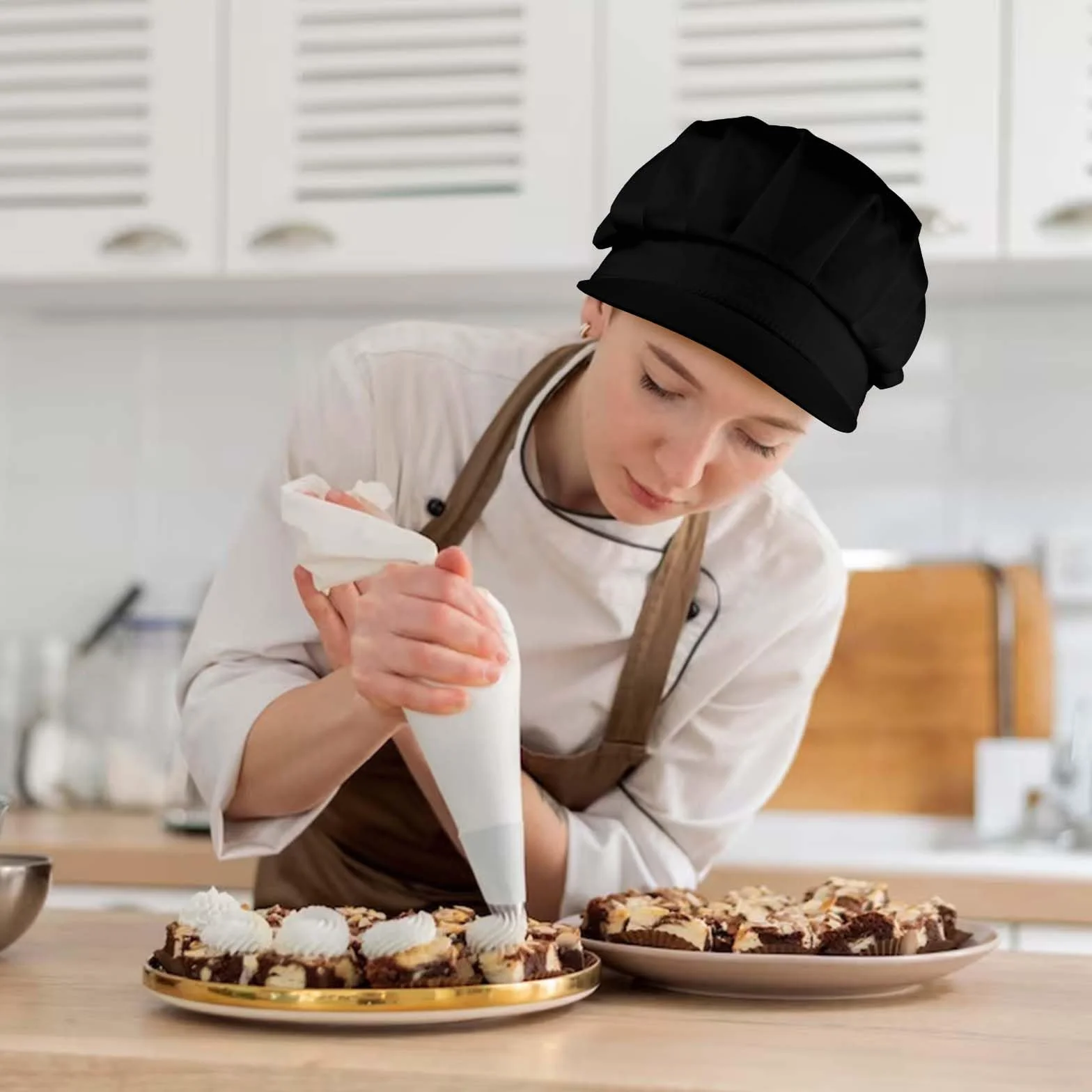 TIEOME 2 sztuki czapek kucharskich, unisex, elastyczna czapka kucharska, siateczka, oddychająca czapka przeciwpyłowa, kapelusz roboczy, warsztat, czapka do kuchni, do piekarni, do serwisu