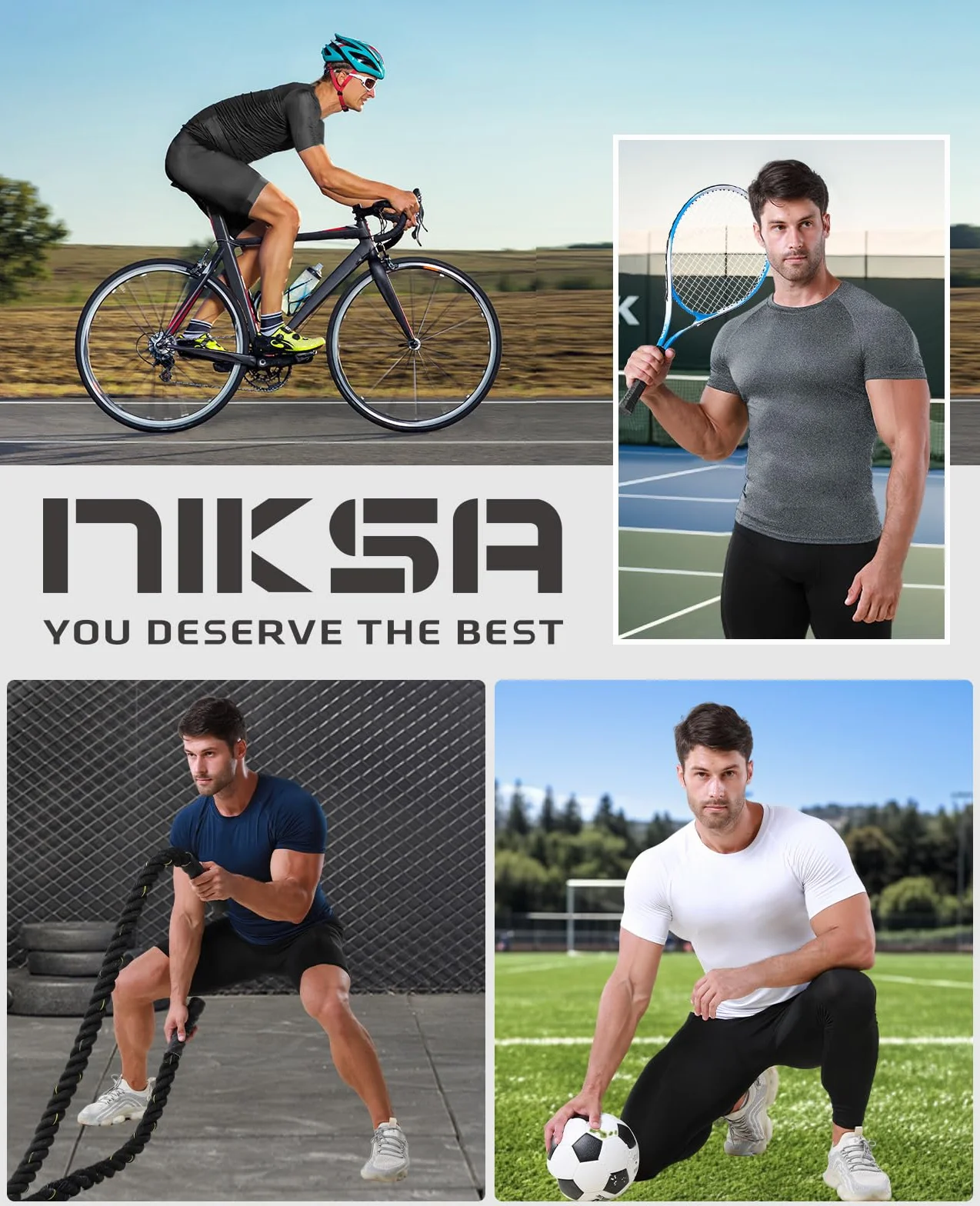 Niksa 1 x koszulka kompresyjna, męska, funkcyjna, oddychająca, sportowa koszulka z krótkim rękawem, szybkoschnąca koszulka do biegania, na siłownię
