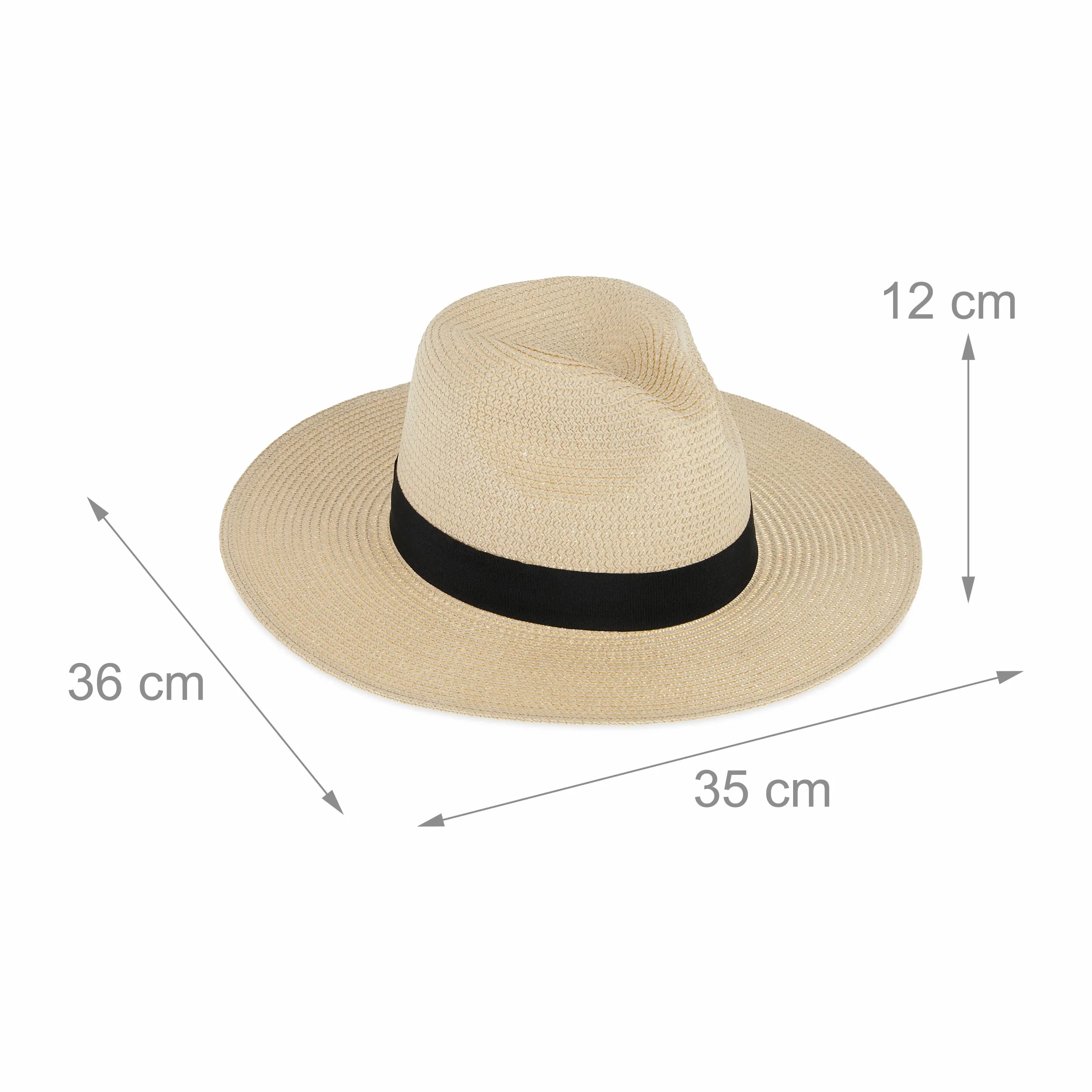 Relaxdays Kapelusz panama, dla kobiet i mężczyzn, kapelusz słomkowy ze wstążką rypsową, szerokie rondo, na obwód głowy: 54 cm, kapelusz Fedora, beżowy