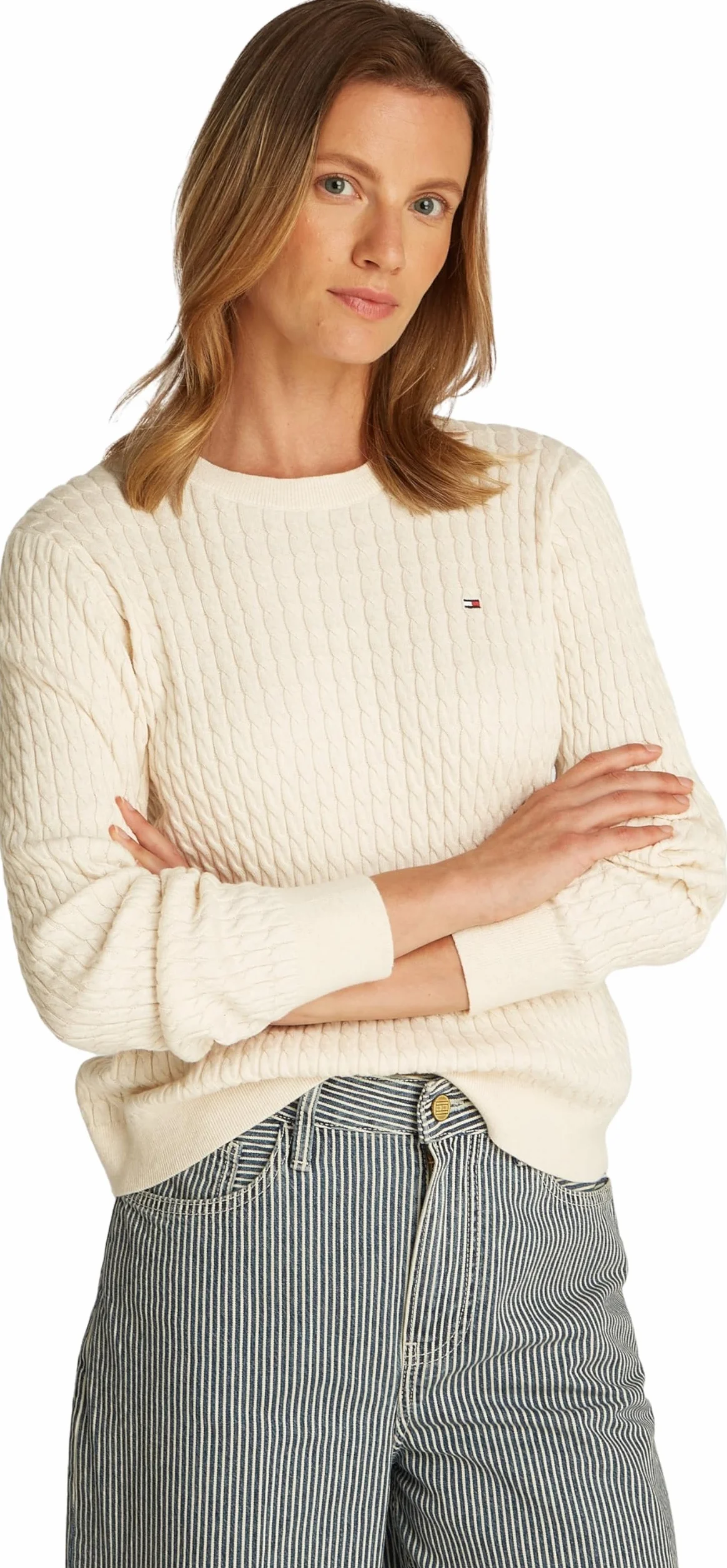 Tommy Hilfiger Damski sweter z cienkiej dzianiny, Beżowy (płatek kości słoniowej wrzosowej), XXS