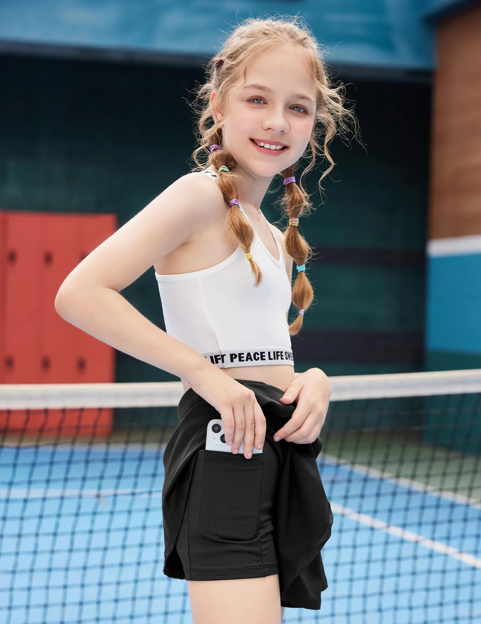 Arshiner Spódnica dla dziewcząt, spódnica tenisowa ze spodniami, wysoka talia, spódnica sportowa, linia A, plisowana spódnica dla dzieci, spódnica cheerleaderki z kieszeniami, 6-15 lat