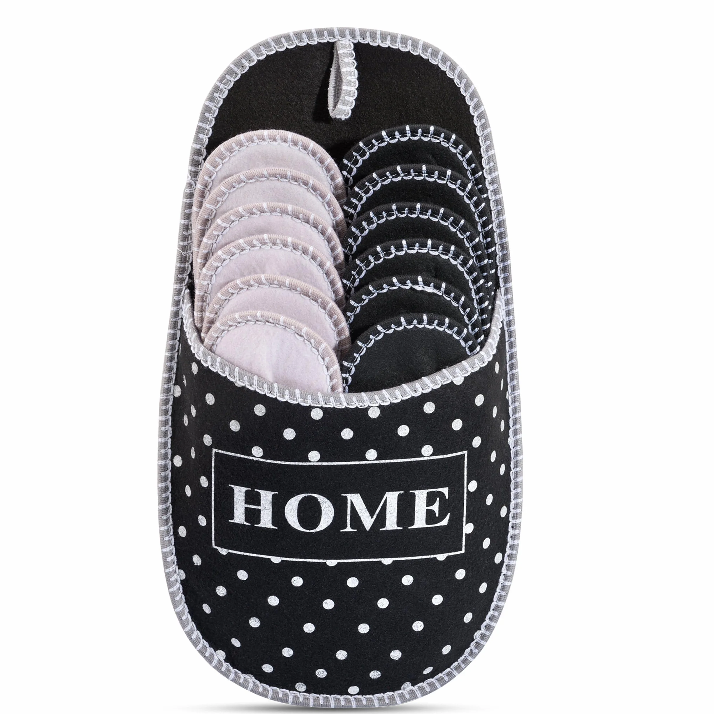 ONVAYA Kapcie Gości ABS Dots Zestaw 6 Par | Damskie | Filcowe Kapcie | Buty do Domu Gościnnego | Podeszwa Antypoślizgowa | Rozmiary 36/39, 40/42, 43/45