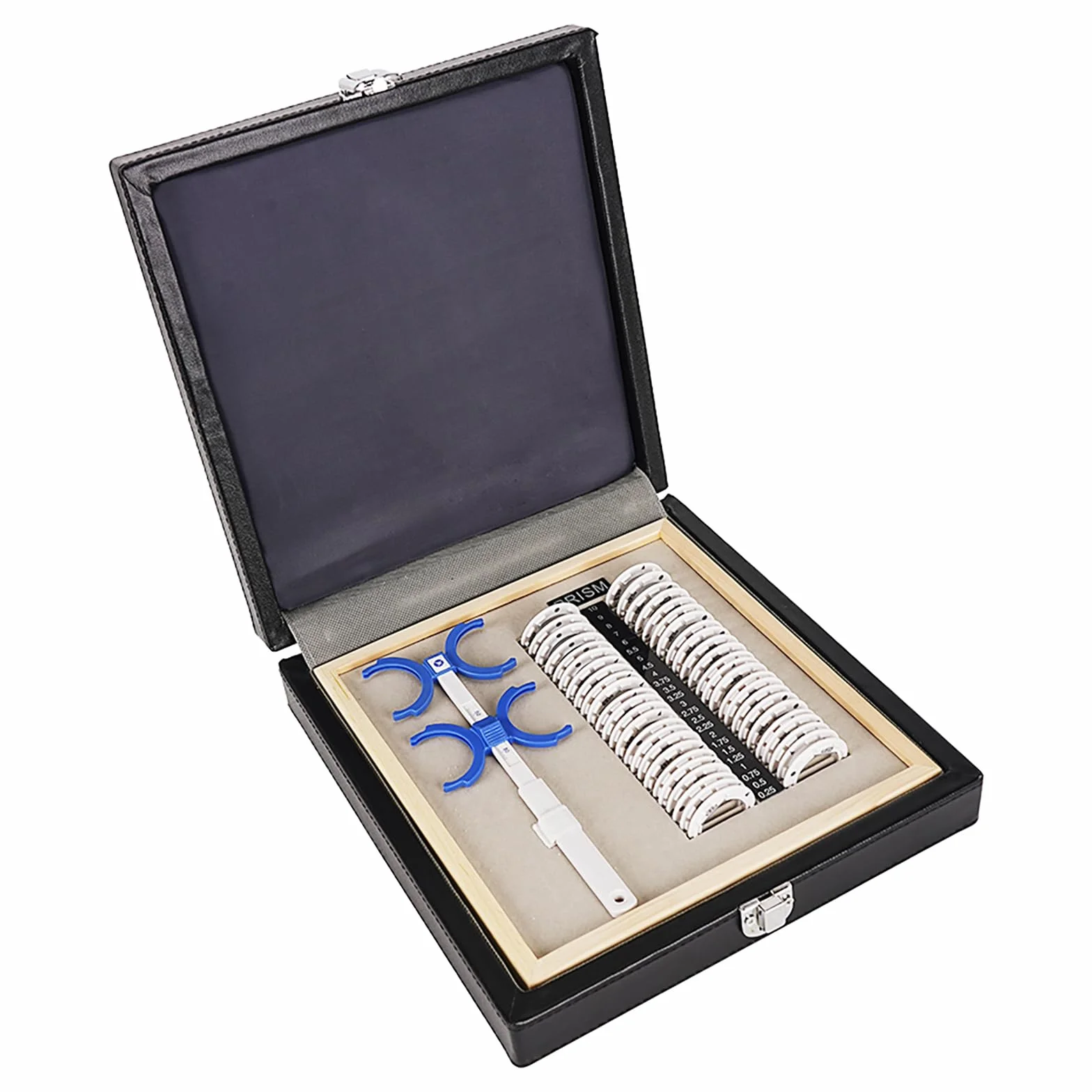 sprzęt optometrii zestaw obiektywów pryzmat test optyczny z regulowanym PD 48-80MM Flipper Set skórzane etui