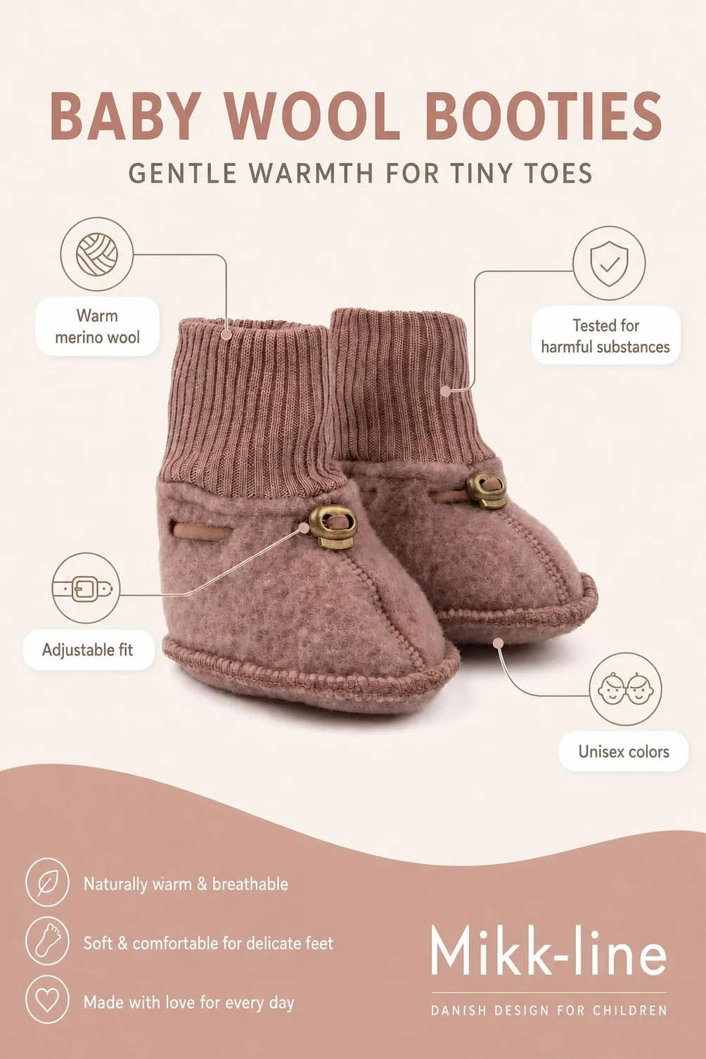Mikk-line Woll kapcie dziecięce, certyfikat Öko-Tex 100, buty do raczkowania dla dziewczynek i chłopców, wełniane skarpety dziecięce 95% wełna - 100% bez mulesingu | buty do nauki chodzenia dla