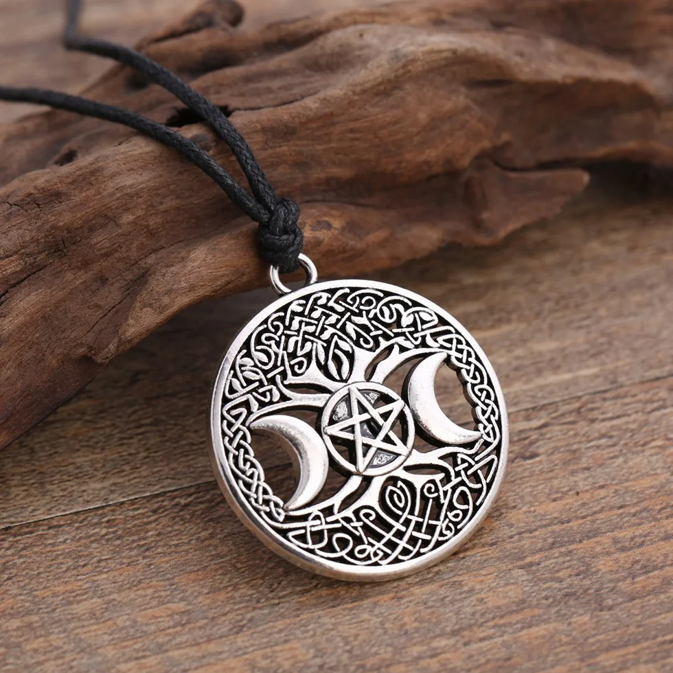 wisiorki damskie， Triple Moon Goddess Pendant Tree of Life Necklace Pentacle Pentagram Wiccan, Metal, unknow