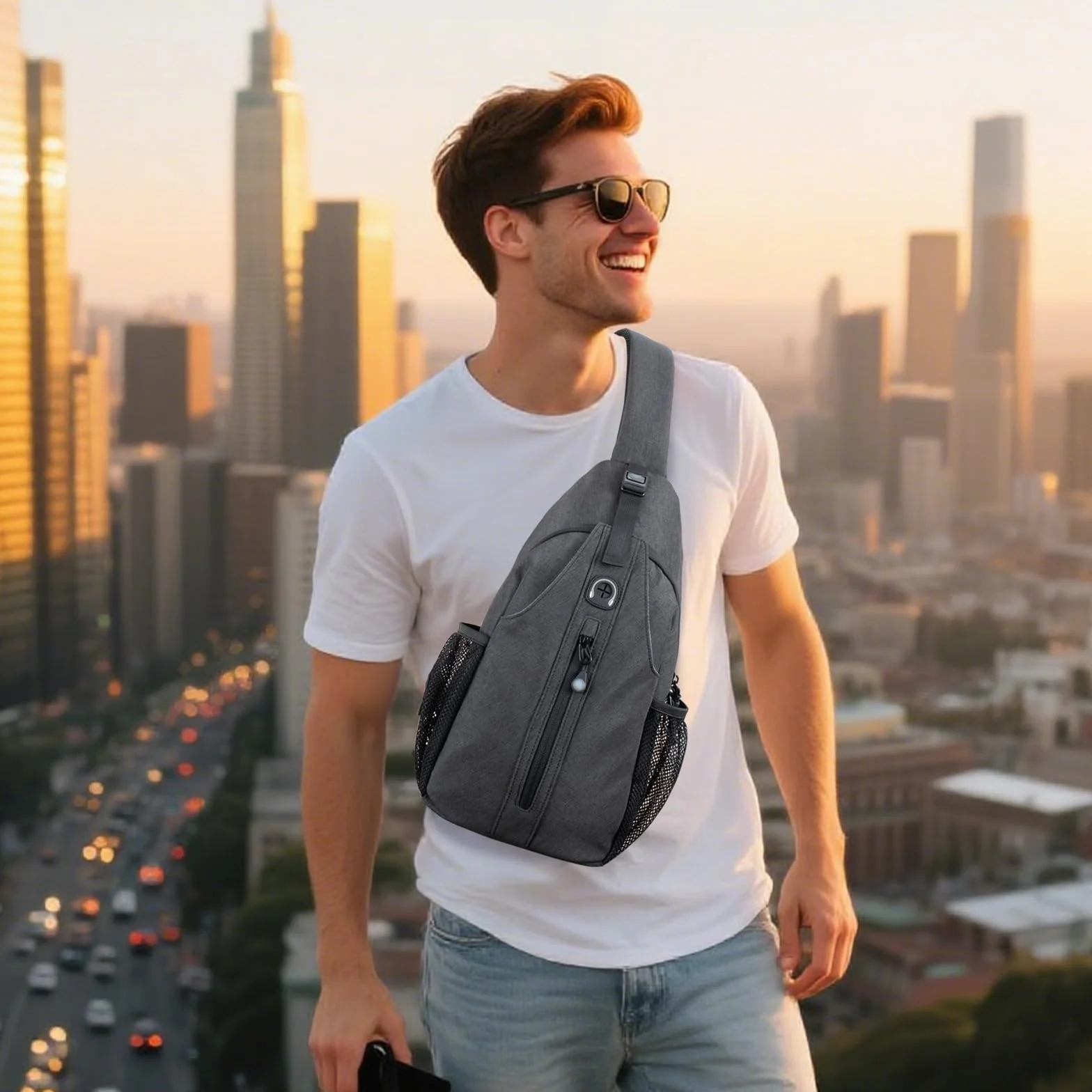LEDAOU Torba na ramię, ochrona przed kradzieżą, wodoszczelna, z otworem na słuchawki – lekka i regulowana torba crossbody, uniseks, dla kobiet i mężczyzn, do miasta, podróży, fitnessu