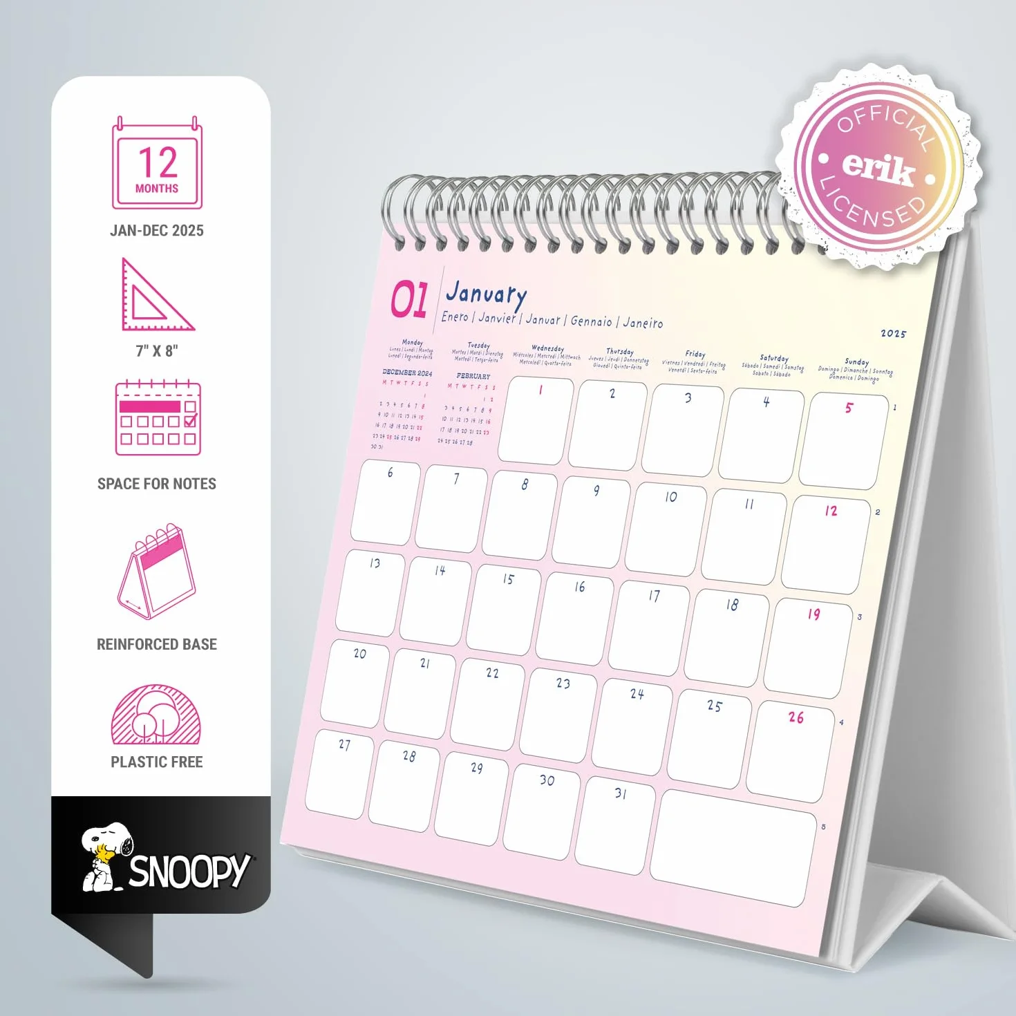 Grupo Erik Snoopy Desk Calendar 2025 | 8 x 7 inches - 20 x 17 cm | 12 Month Desk Planner, Desktop Calendar 2025 | Snoopy Calendar 2025, Snoopy Gifts, Snoopy Merchandise