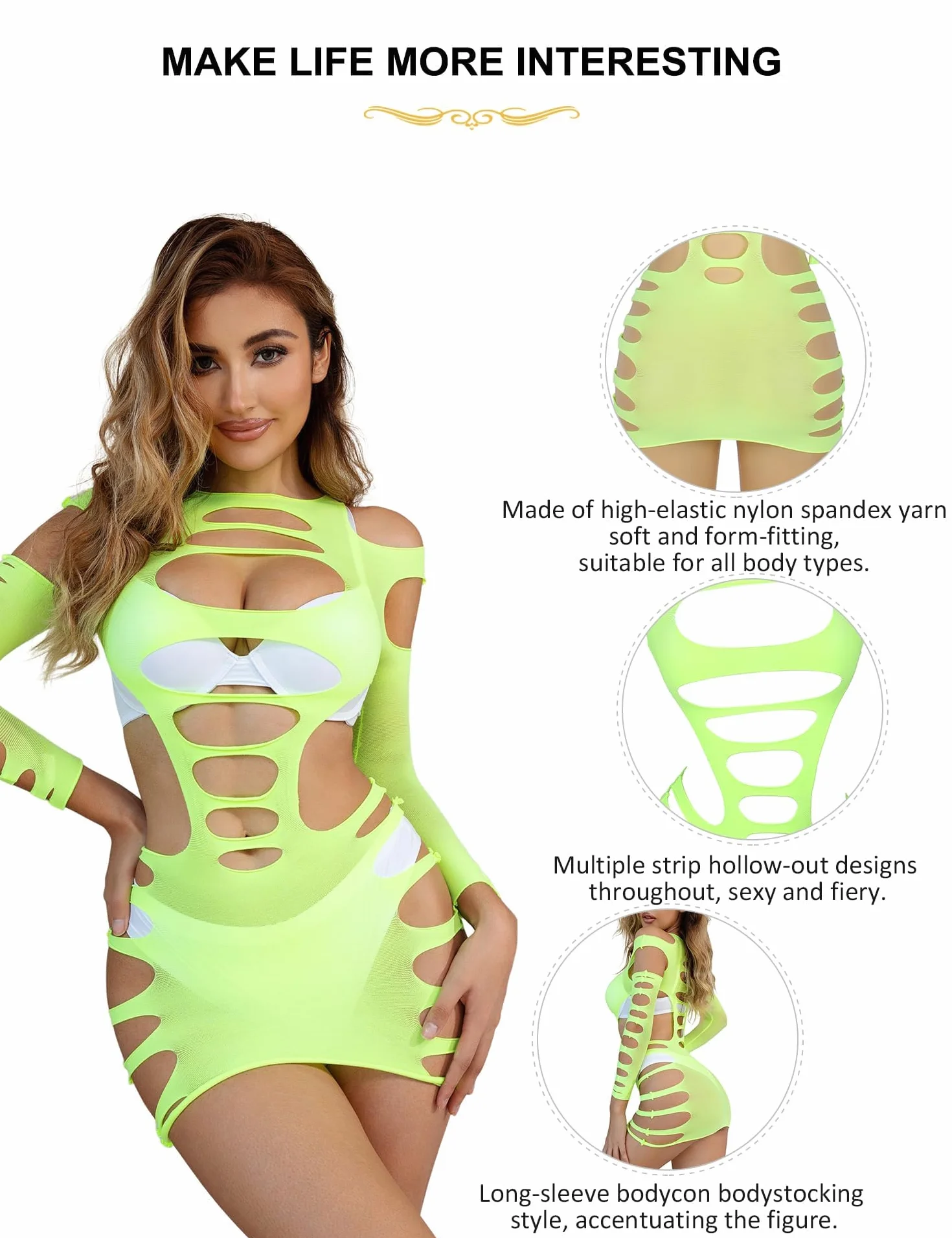 ohmydear Seksowna bielizna damska, nylonowa, krótka sukienka z siateczki, babydoll, erotyczna bielizna erotyczna, seksowny strój dla kobiet, bardzo duże rozmiary, z długim rękawem, mini spódniczka z