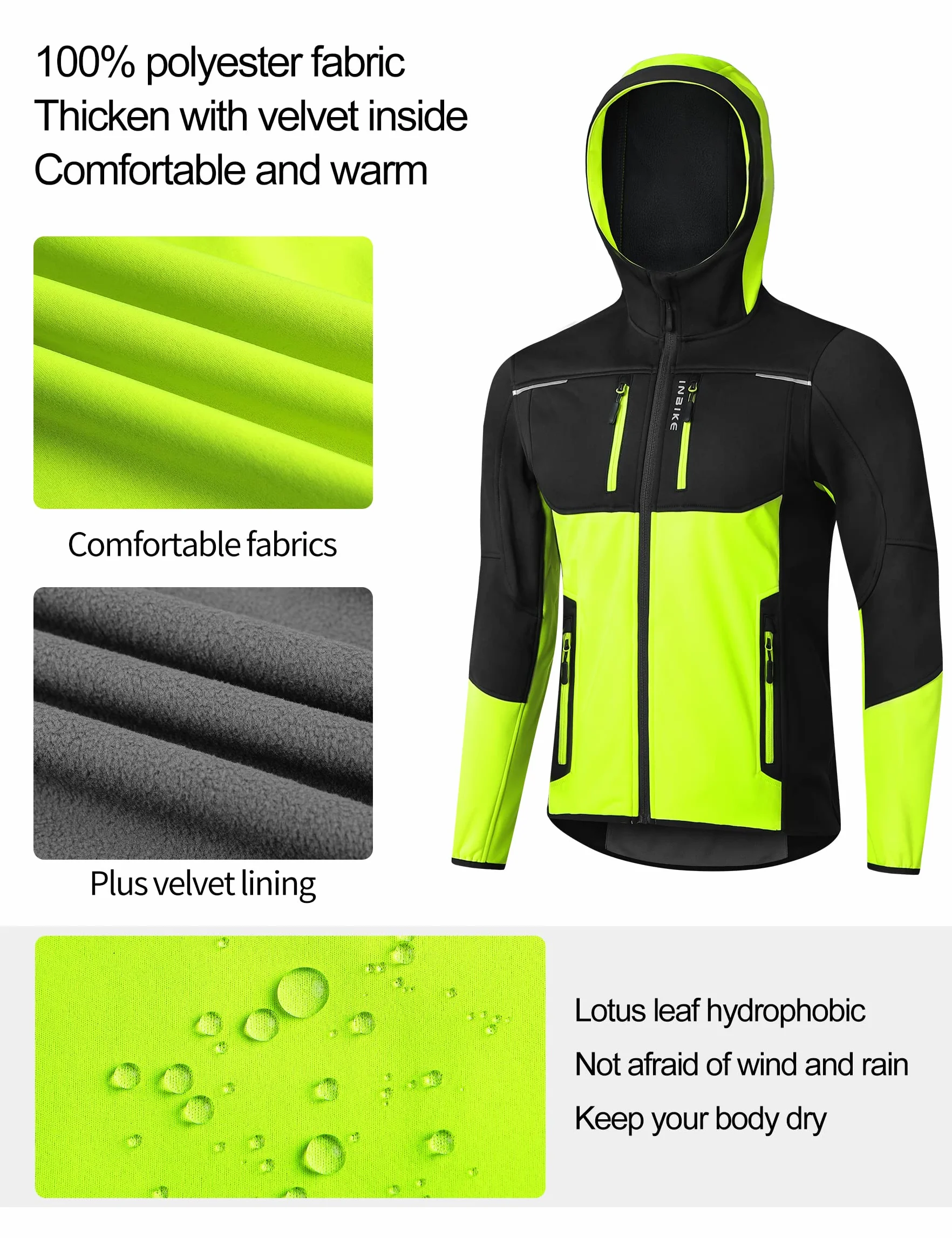 INBIKE Męska kurtka rowerowa, wodoszczelna, softshell, przejściowa, zimowa, funkcyjna, przeciwdeszczowa, turystyczna, oddychająca, ciepła