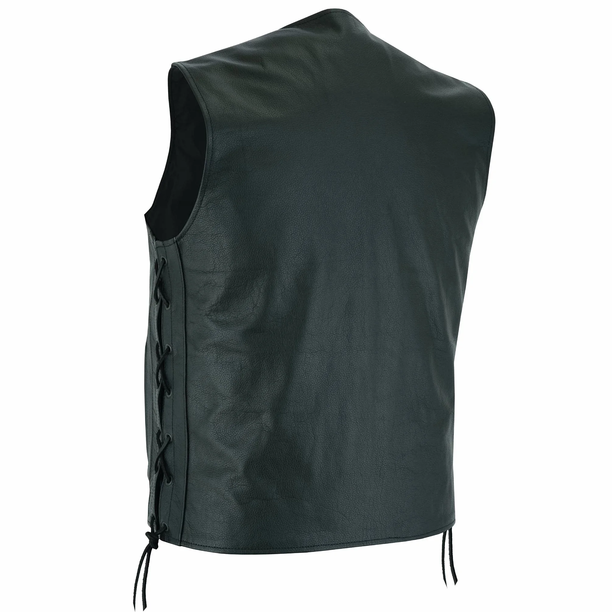 Leatherick Top-Grain męska kamizelka z prawdziwej skóry bydlęcej, czarna, klasyczna kamizelka z bocznymi sznurowadłami i ukrytymi kieszeniami do noszenia