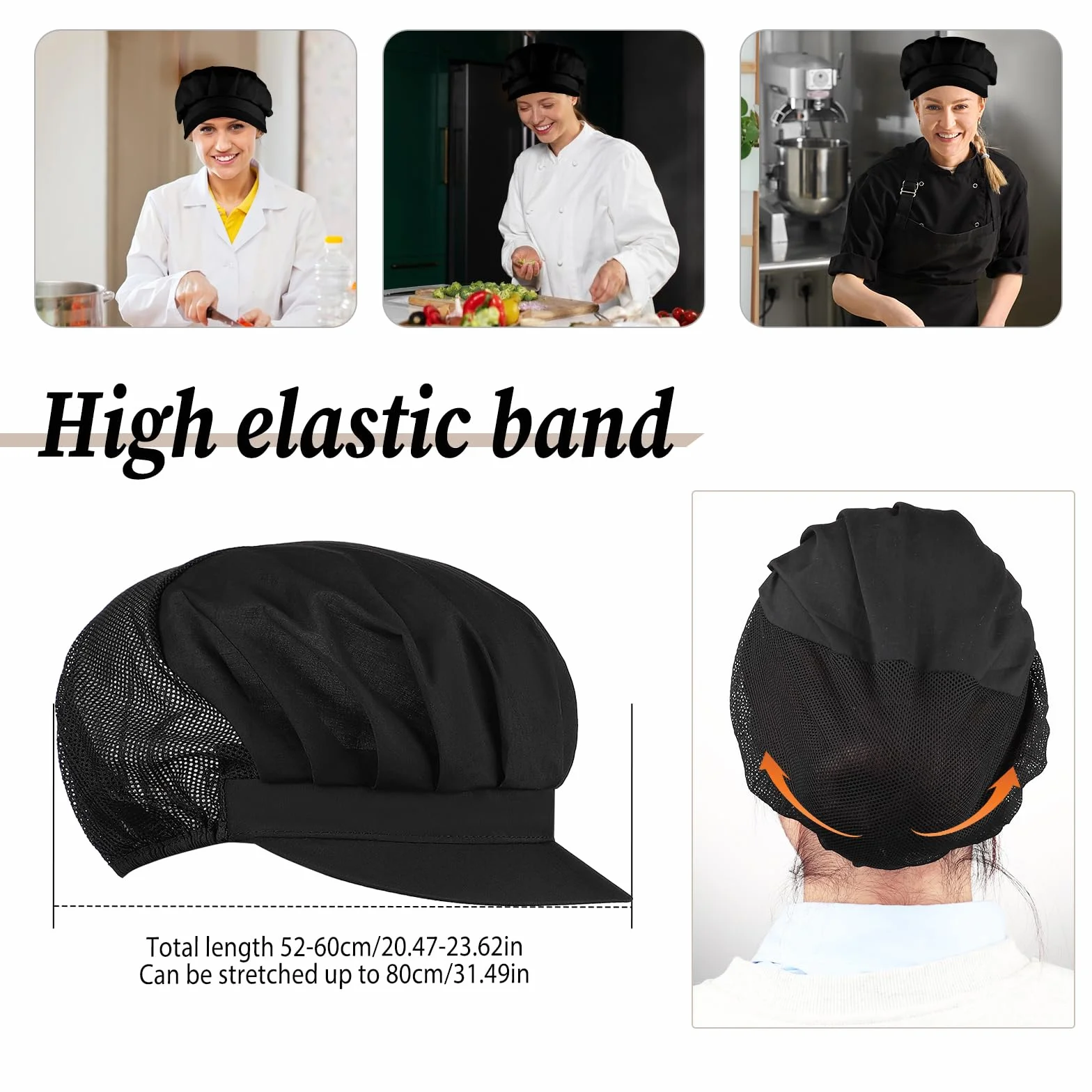 TIEOME 2 sztuki czapek kucharskich, unisex, elastyczna czapka kucharska, siateczka, oddychająca czapka przeciwpyłowa, kapelusz roboczy, warsztat, czapka do kuchni, do piekarni, do serwisu