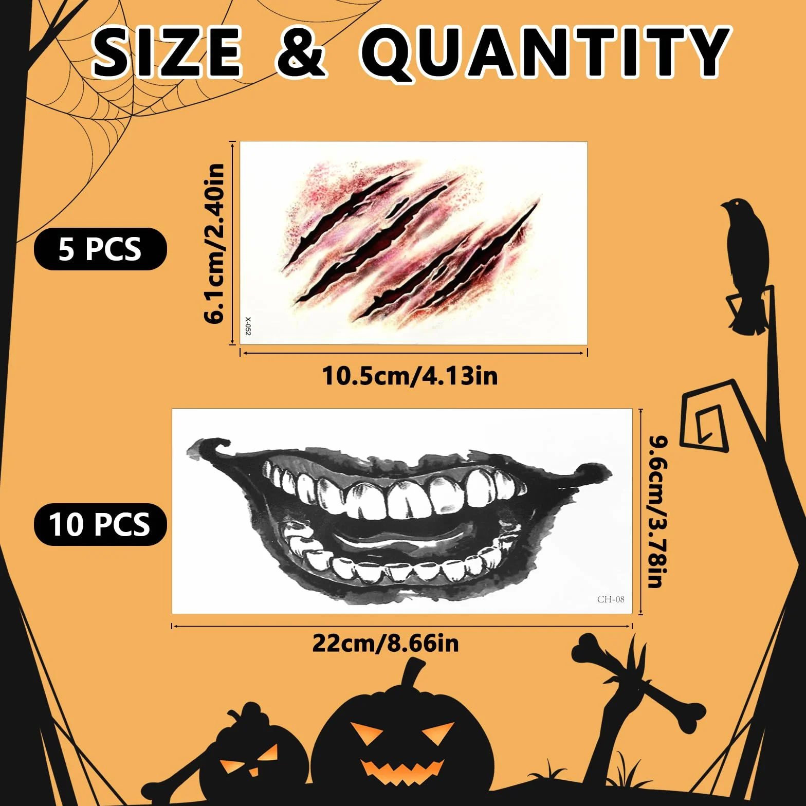 KATIMI 15 sztuk Halloween Twarz Usta Tatuaże Naklejki Halloween Blizny Tatuaż Rany Halloween Wodoodporne Tymczasowe Tatuaże Halloween Zombie Wampir Na Imprezę Dekoracje