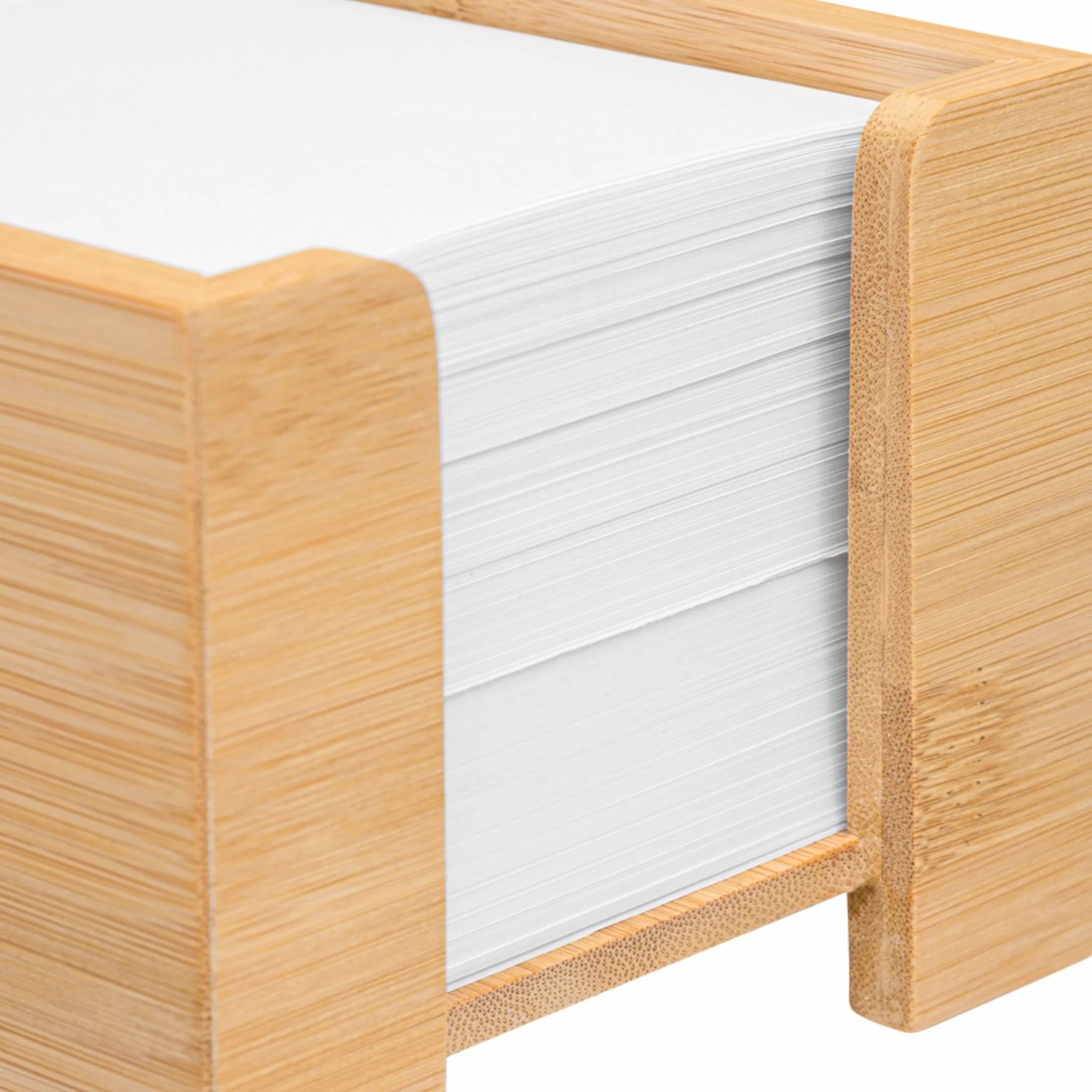 Pudełko na karteczki bambusowe, zrównoważone pudełko na karteczki, drewno, uchwyt na notatki, 900 arkuszy papieru bezdrzewnego 70 g/m², wys. x szer. x gł.: 11,5 x 11,5 x 10,7 cm, naturalny, dostępne