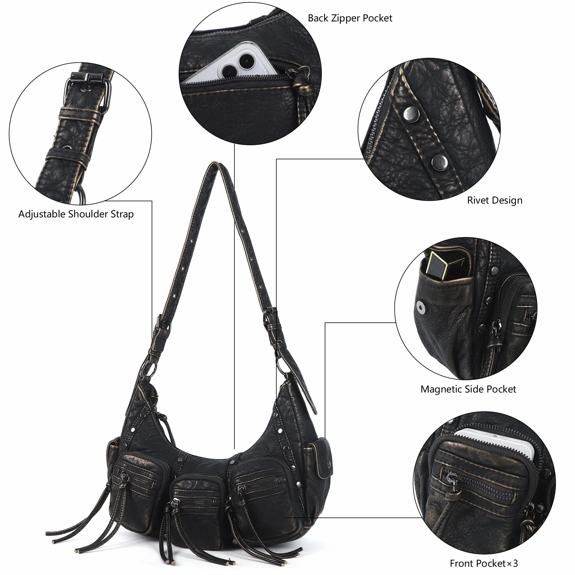 Angel Kiss Torby hobo torebka dla kobiet Y2K torba na ramię z wieloma kieszeniami designerska tornister nabijane torebki z paskiem