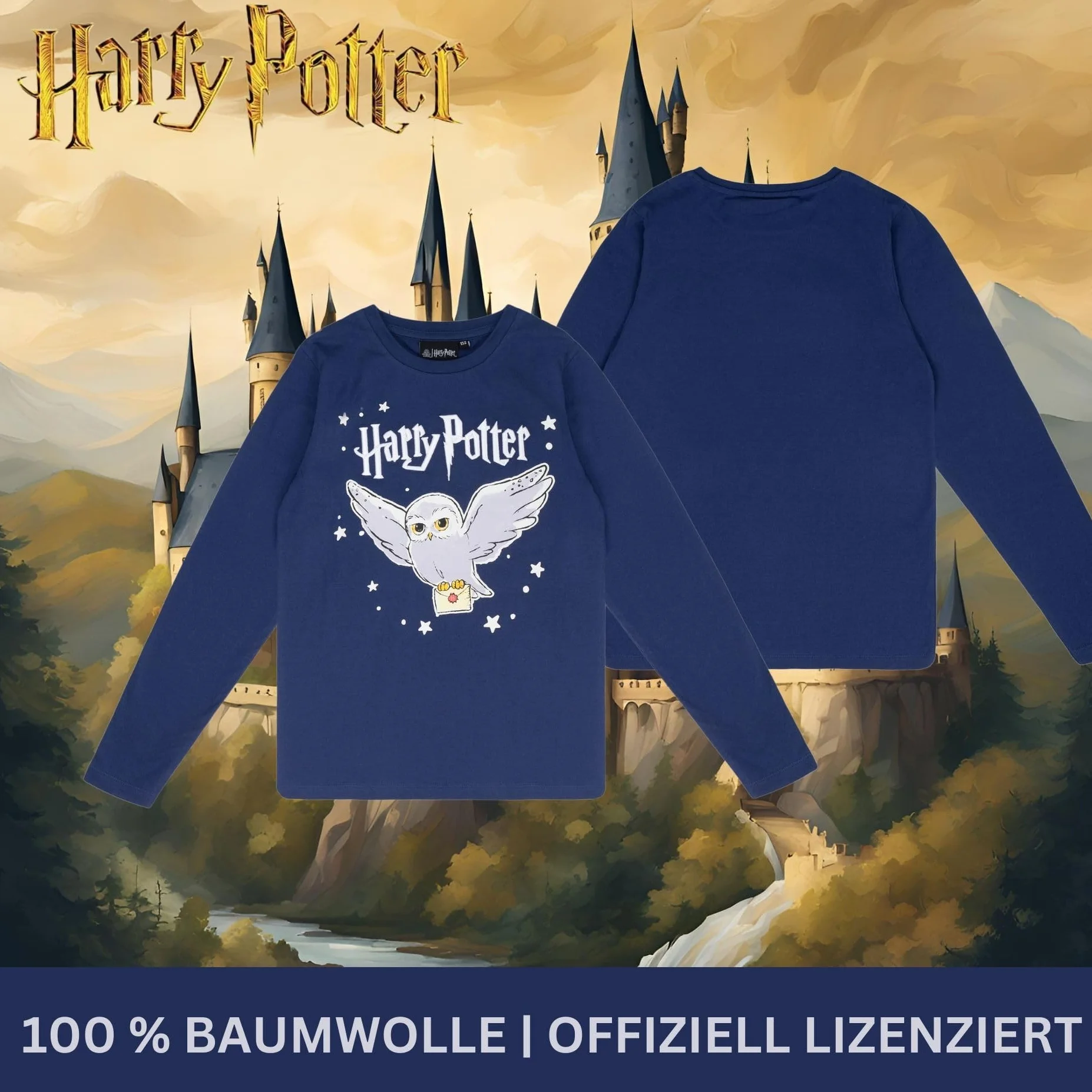 Harry Potter Dziewczęcy sweter Hogwart koszulka z długim rękawem - T-shirt z motywem Hedwigi - 100% bawełna - wygodna koszulka rekreacyjna dla dzieci