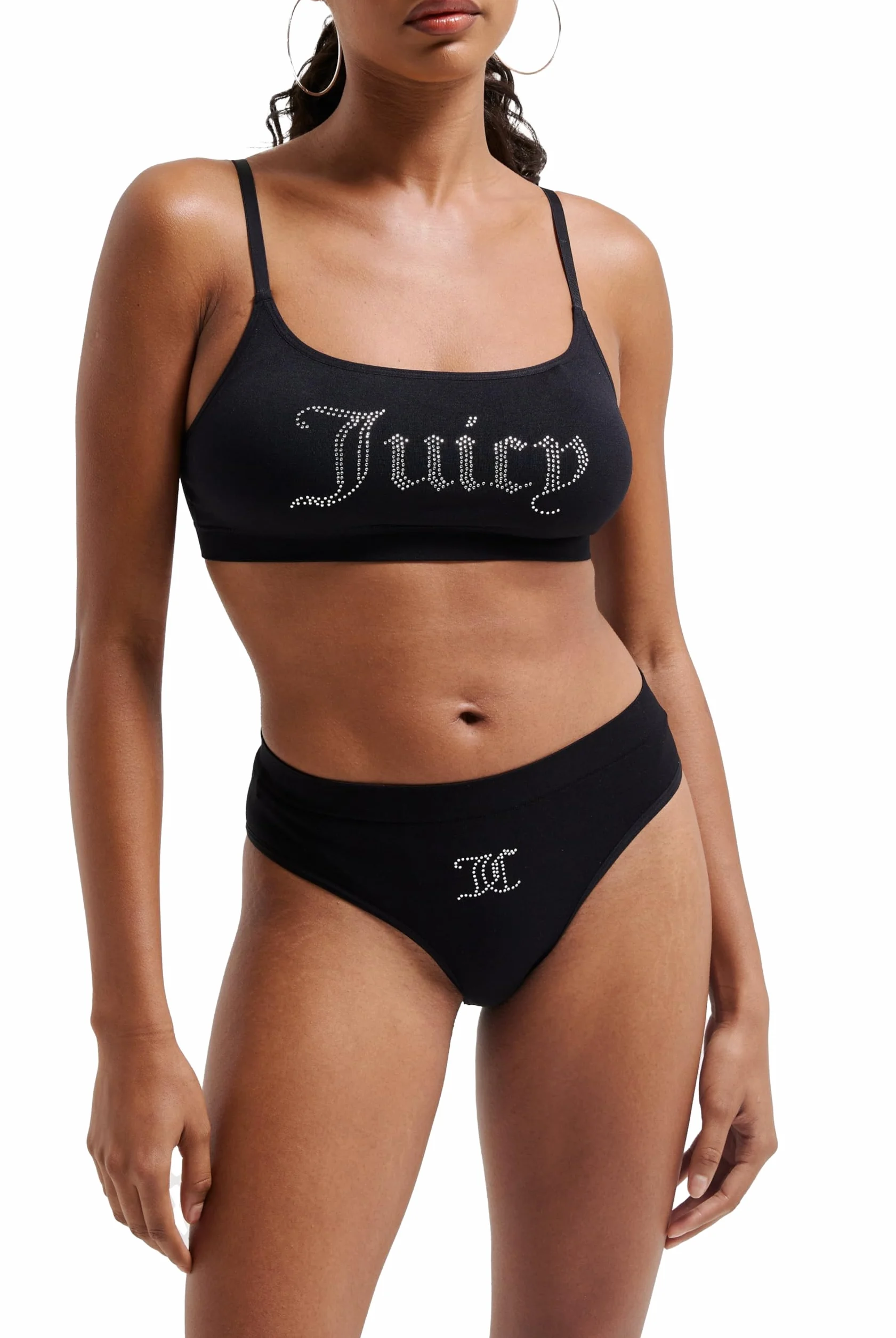 Juicy Couture Damska bielizna Juicy Diamante Bralette & HIGH Leg Brief zestaw bielizny, czarny, standardowy (opakowanie 31 szt.), czarny, Rozmiar uniwersalny
