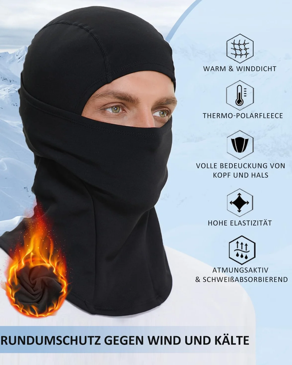 BAONUOR Balaclava zimowa kominiarka na rower, motocykl, narty, dla kobiet i mężczyzn, czarna, czarny, Rozmiar uniwersalny
