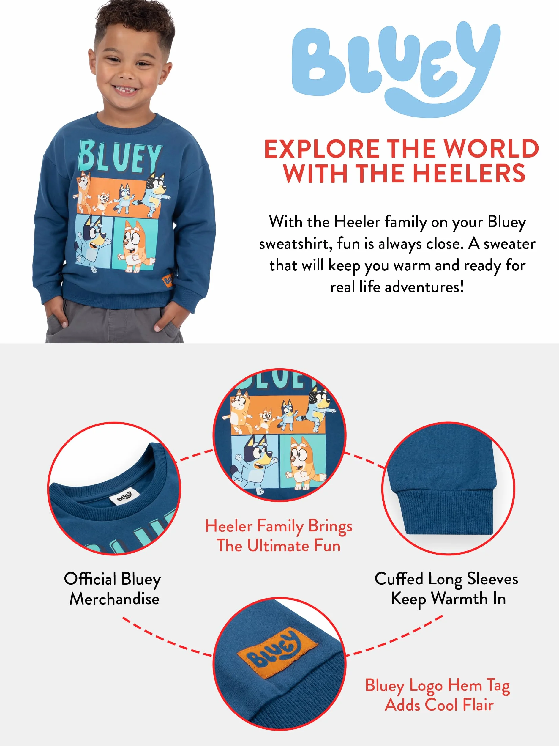 Bluey Sweter | Męska Bluza | Sweter Z Okrągłym Kołnierzem Rodzina Heeler Dla Chłopców