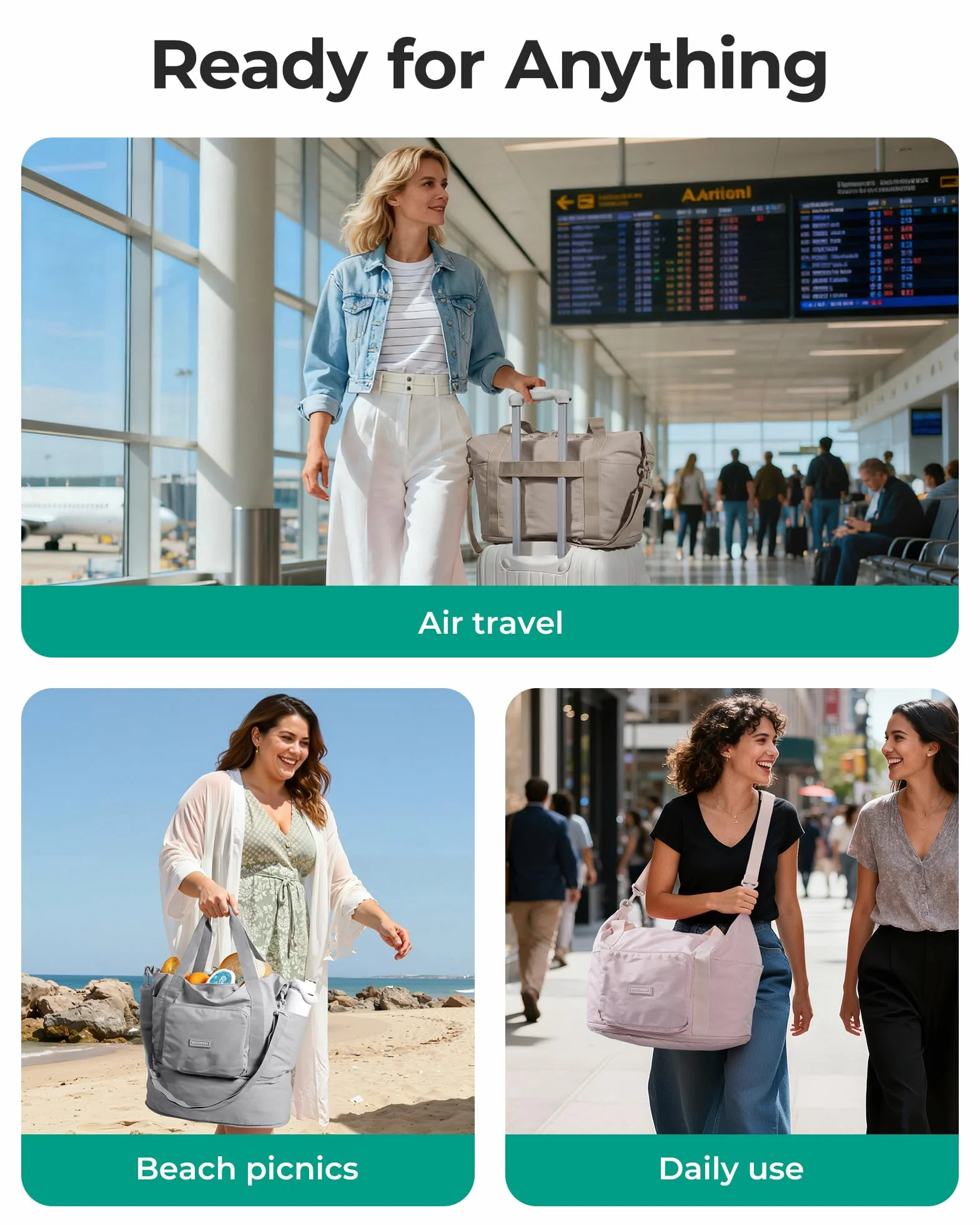 BAGSMART Składana torba podróżna, damska, 27 l (maksymalnie 40 litrów), torba sportowa, bagaż podręczny, wodoszczelna torba podróżna, torba treningowa, torba do uprawiania sportu i podróży, szary