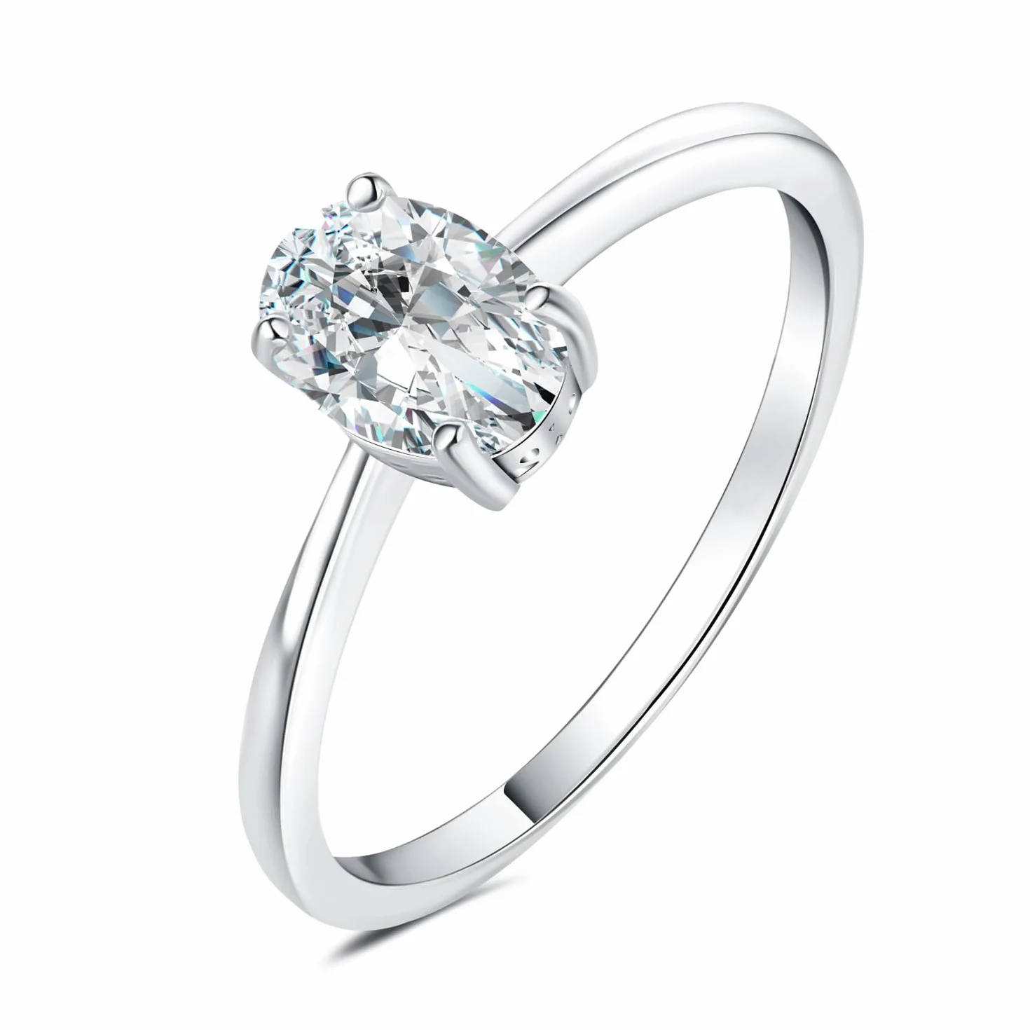 JewelryPalace 1ct Classic cyrkonia owalny pierścionek Solitaire kamień pozłacany 14K białe złoto, pierścionek zaręczynowy ślub obietnica obrączka, zestaw biżuterii Mariee 54