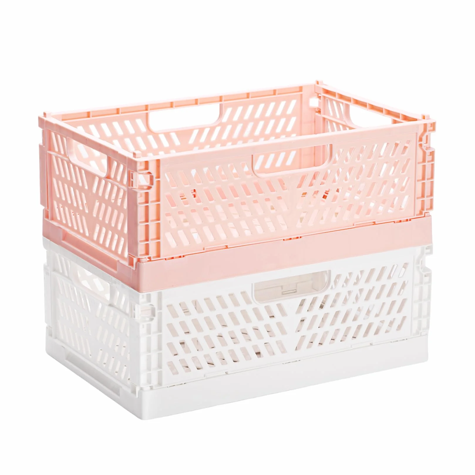 2 sztuki składanych skrzynek, plastikowe pudła składane stabilne, składany kosz do przechowywania, plastikowy kosz składany do łazienki szafy kuchni organizer 30,5 x 20 x 11,5 cm biały różowy