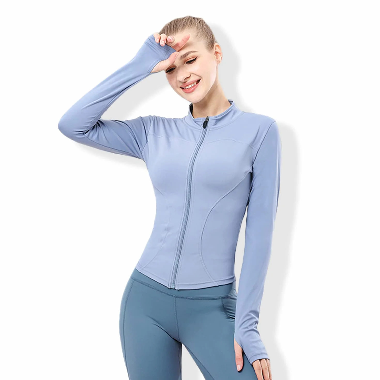 YICHEN Damska kurtka do jogi z długim rękawem slim fit casual joga sport bieganie topy z pełnym zamkiem błyskawicznym