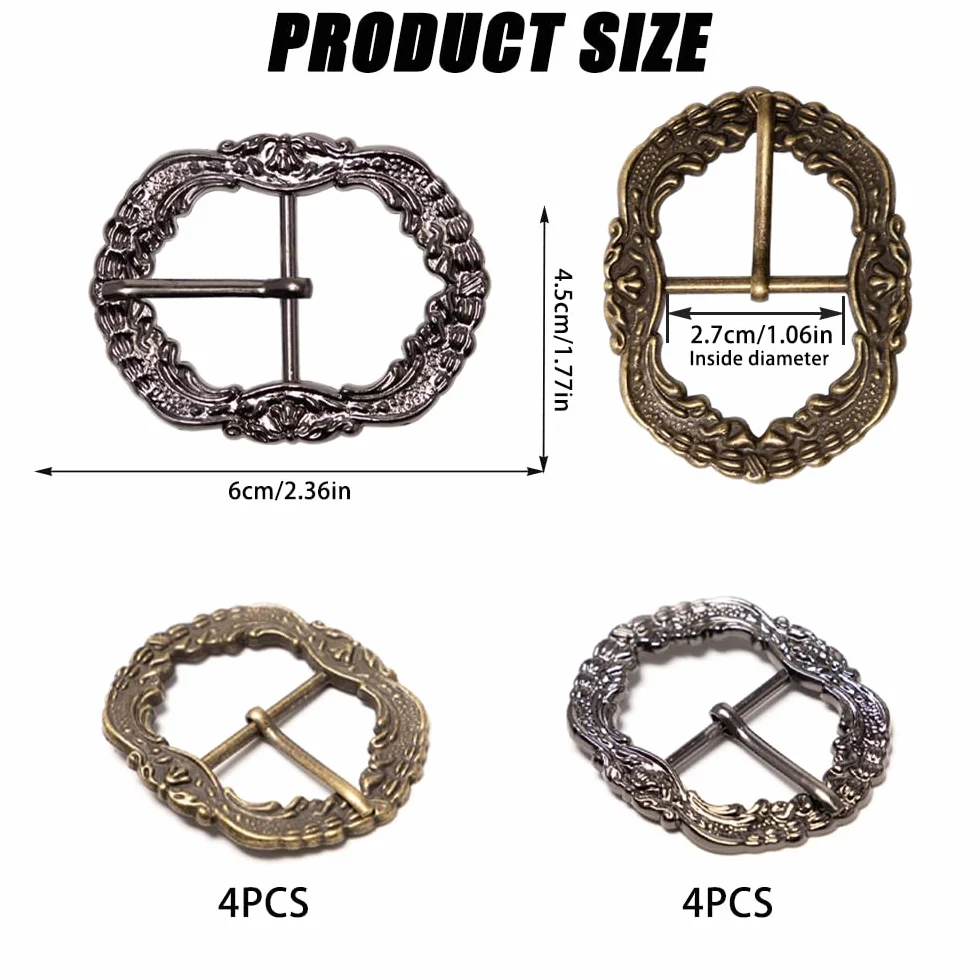 8 sztuk sprzączek do paska w stylu vintage, metalowe klamry rolowane 30 mm, klamra zamienna do paska ludowego, spodni ludowych, spodni skórzanych (brąz; antyczne srebro), brąz; antyczne srebro