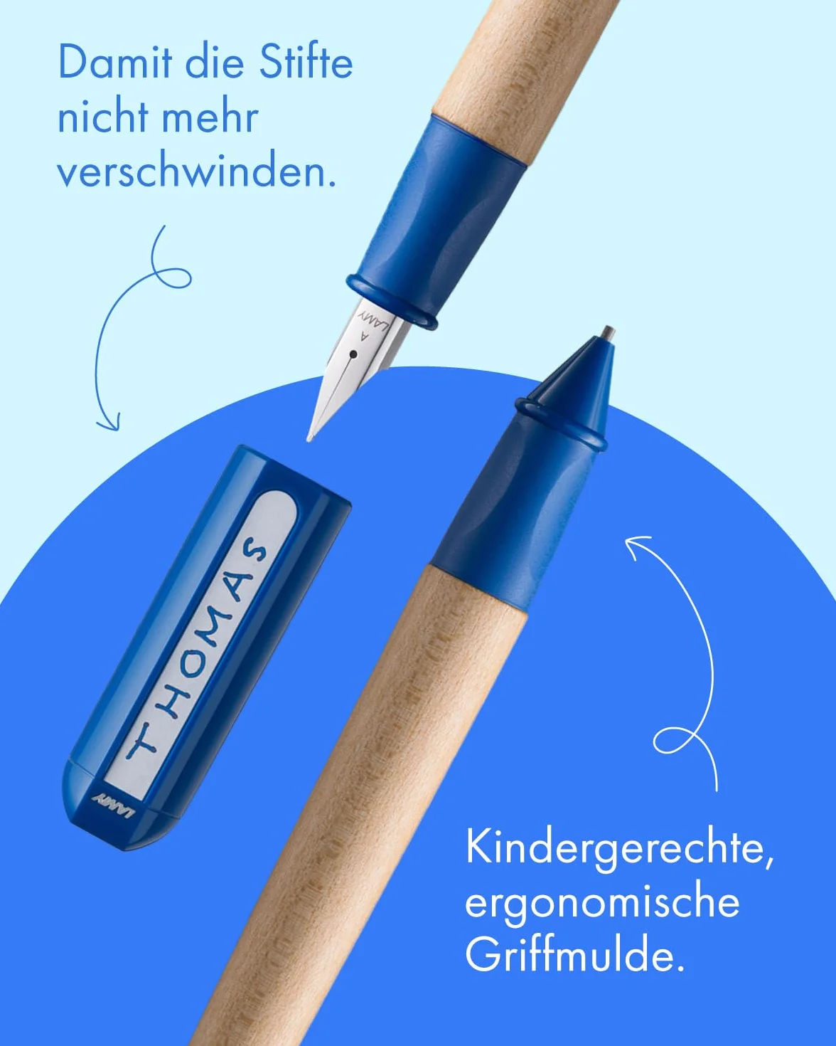 Lamy abc zestaw do nauki pisania niebieski wraz z opakowaniem na prezent, 1 x pióro z cienkiej piór i 1 ołówek, antypoślizgowy uchwyt, nasadka i kostka z tworzywa sztucznego