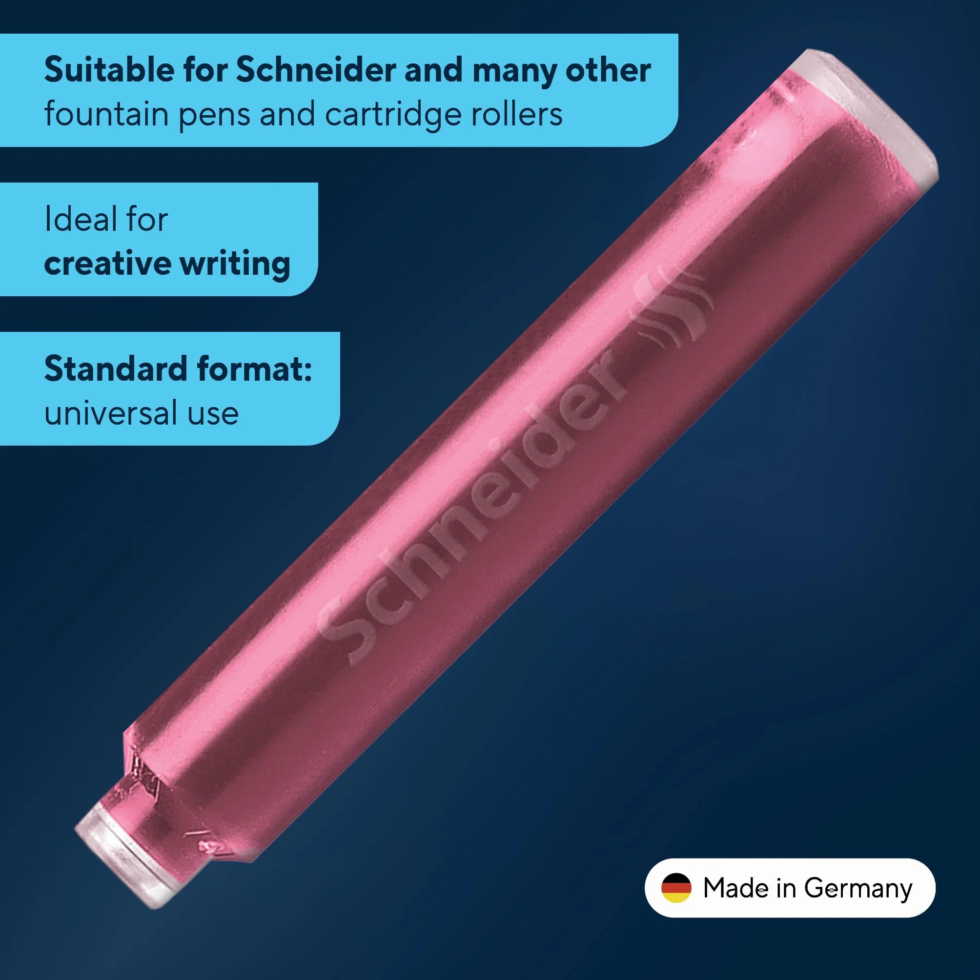 Schneider 166129 pastelowe wkłady atramentowe (standardowe wkłady do pióra), różowe, 6 sztuk,