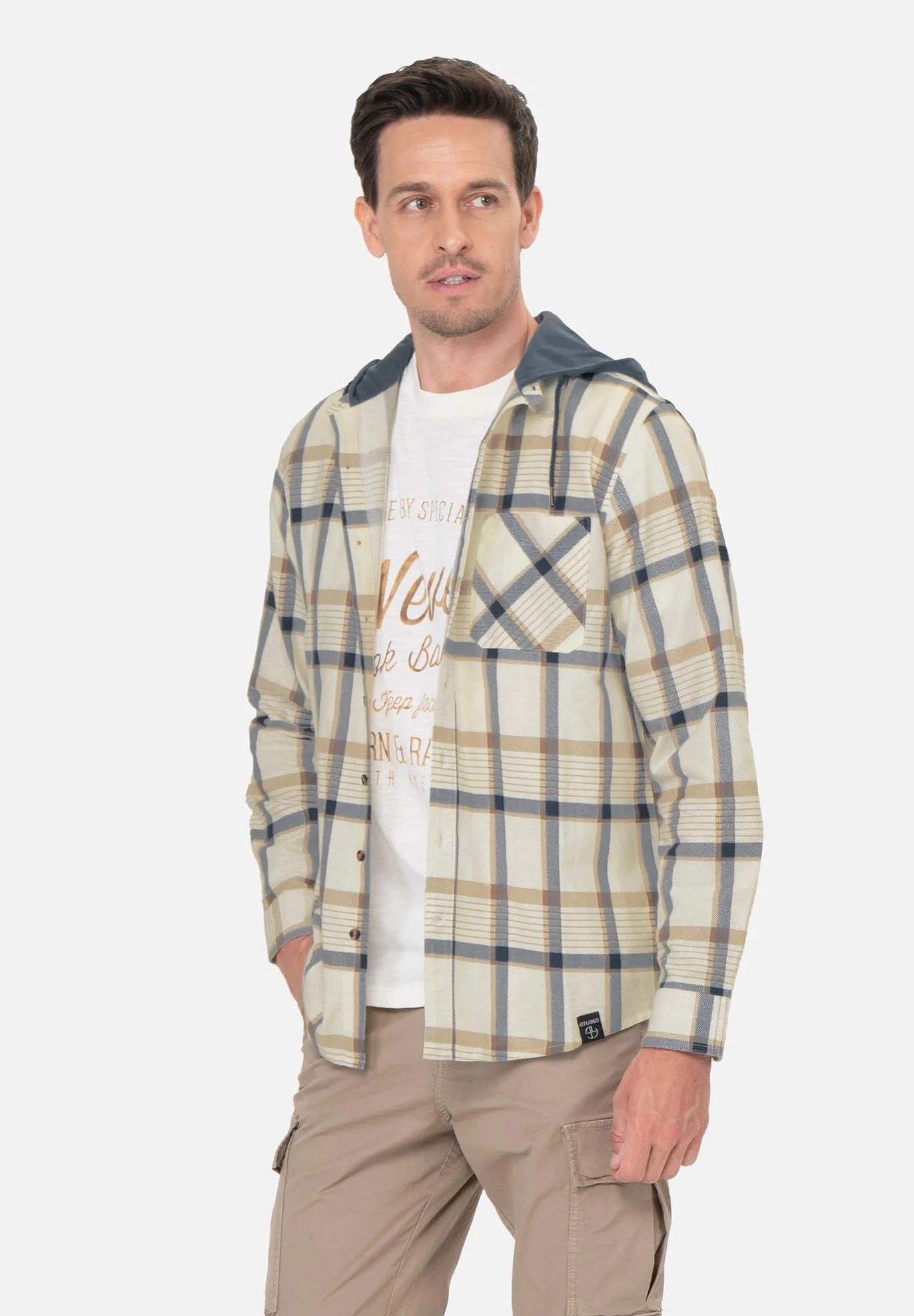 KEY LARGO Męska koszula MSH KLCATANIA 1/1 bluza z kapturem, Offwhite-blue (2073), L