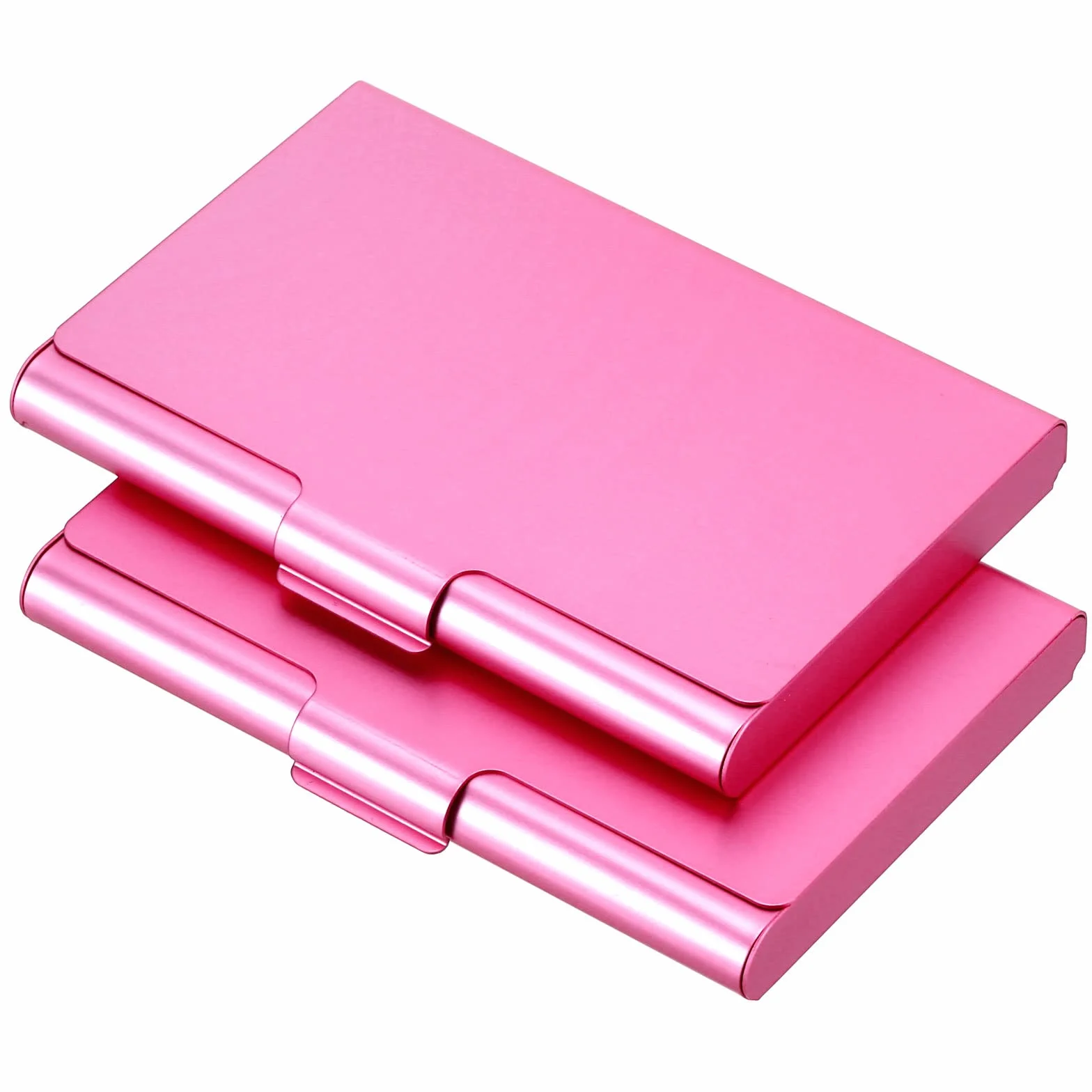 PATIKIL Etui na wizytówki, 2 sztuki aluminiowych metalowych etui na karty profesjonalne kieszonkowe na wizytówki z imieniem i nazwiskiem, różowe