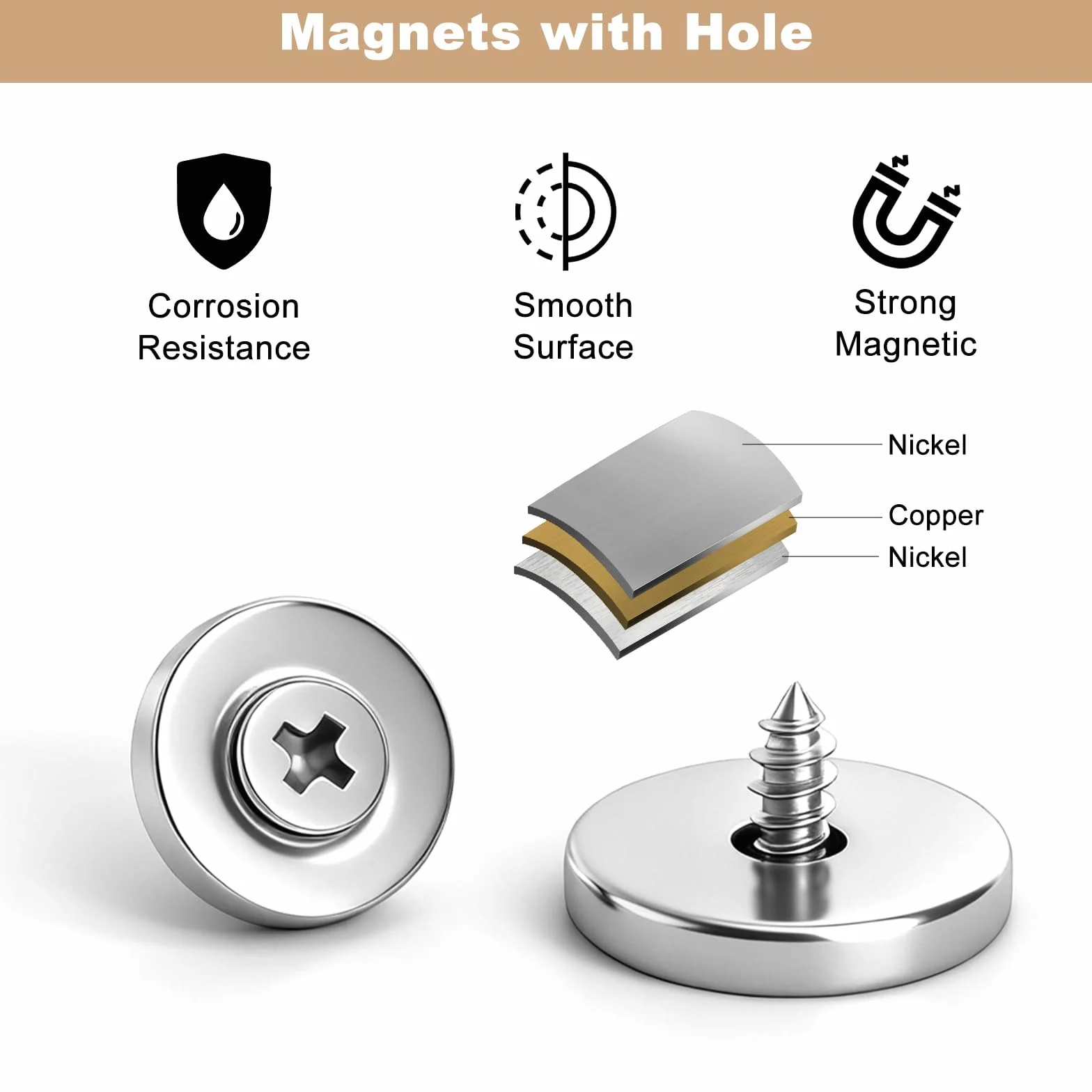 36 sztuk magnesów neodymowych z otworem, bardzo mocne magnesy neodymowe, w 3 rozmiarach 3 mm, mocne, magnesy garnkowe ze śrubami M3/M4, okrągłe magnesy, do kuchni, warsztatu i garażu
