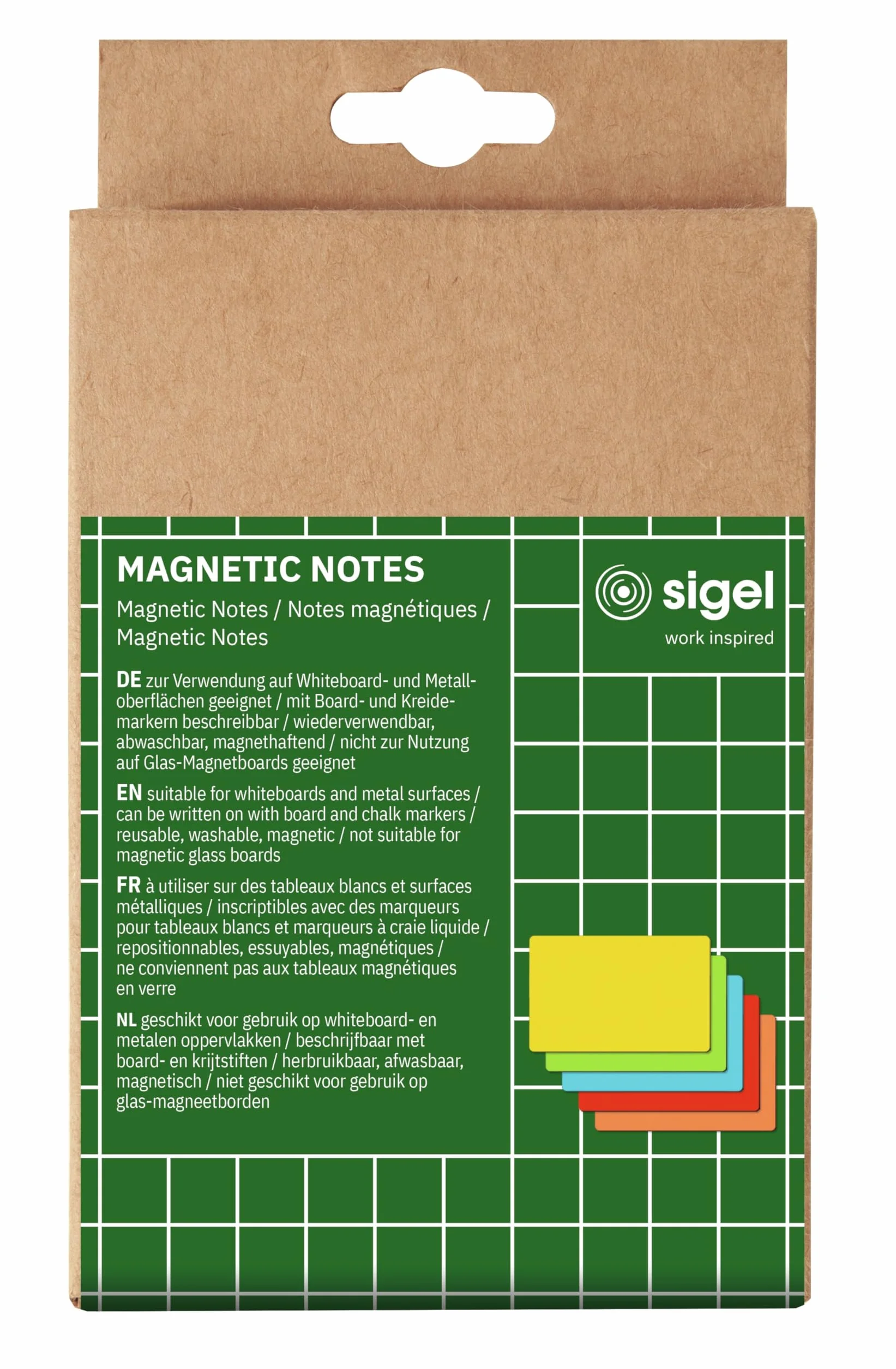 SIGEL MU103 Notes magnetyczne, 25 sztuk, 10 x 15 cm, po 5 sztuk w kolorach niebieski/żółty/zielony/pomarańczowy/czerwony, papier magnetyczny do pisania, do oznaczania i przymocowania do białych tablic