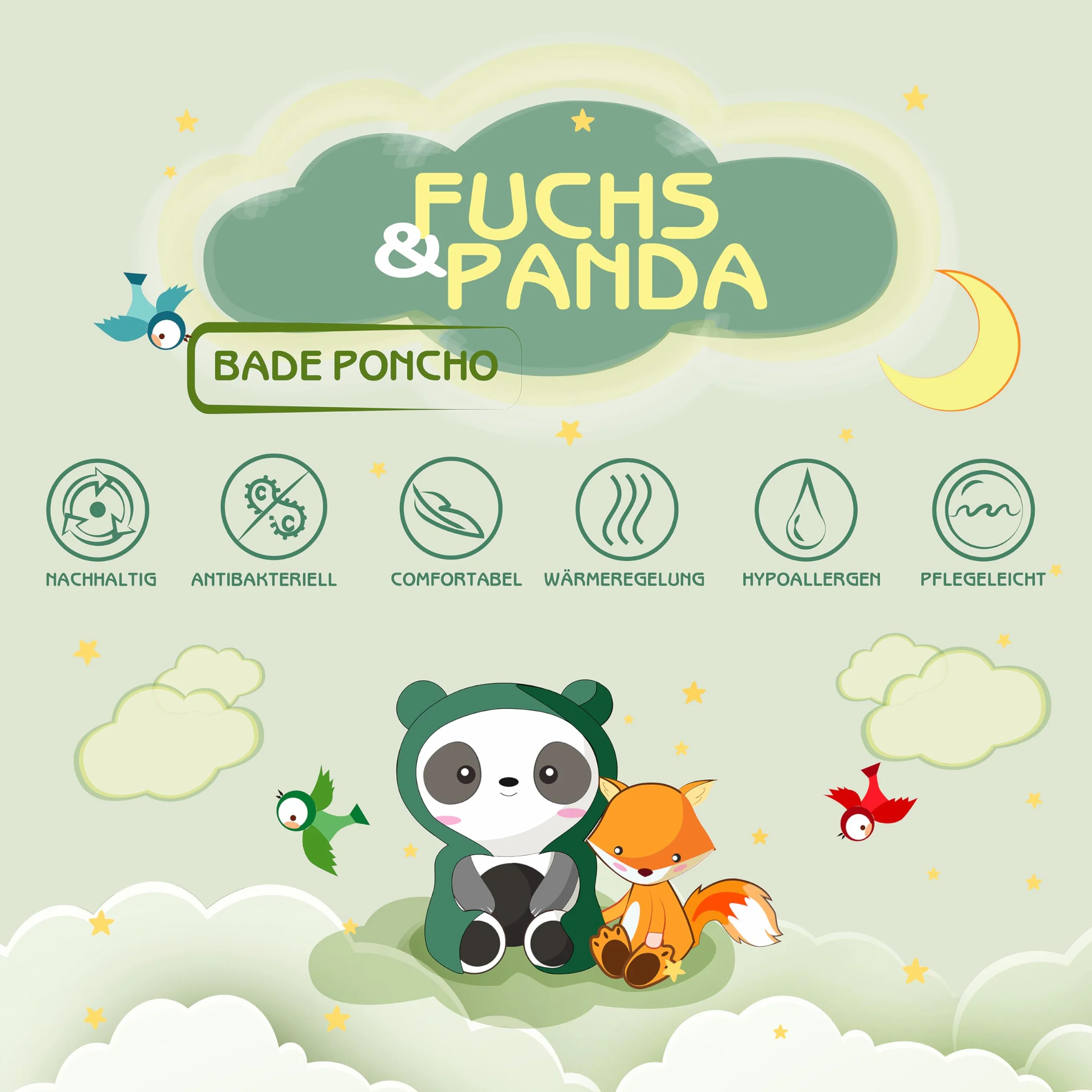 Fuchs&Panda Ponczo kąpielowe dla dzieci, bardzo ciepłe, miękkie i przytulne (100% bambus), ponczo kąpielowe dla niemowląt, ponczo z ręcznikiem, w świetnym opakowaniu na prezent (kolor