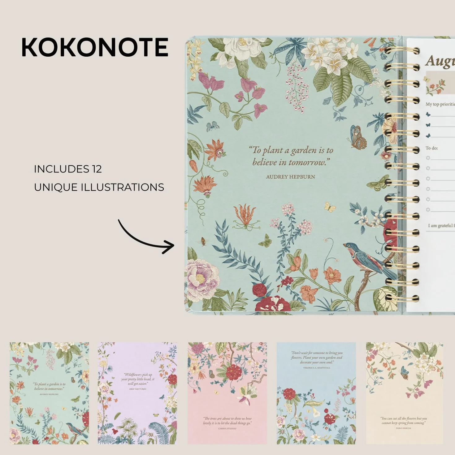 Kokonote Academic Diary 2026-2027 Week to View - Seasonal Flowers | Academic Planner 2026-2027, Mid Year Diary 2026 2027, Weekly Planner | Aesthetic Stationery Gifts