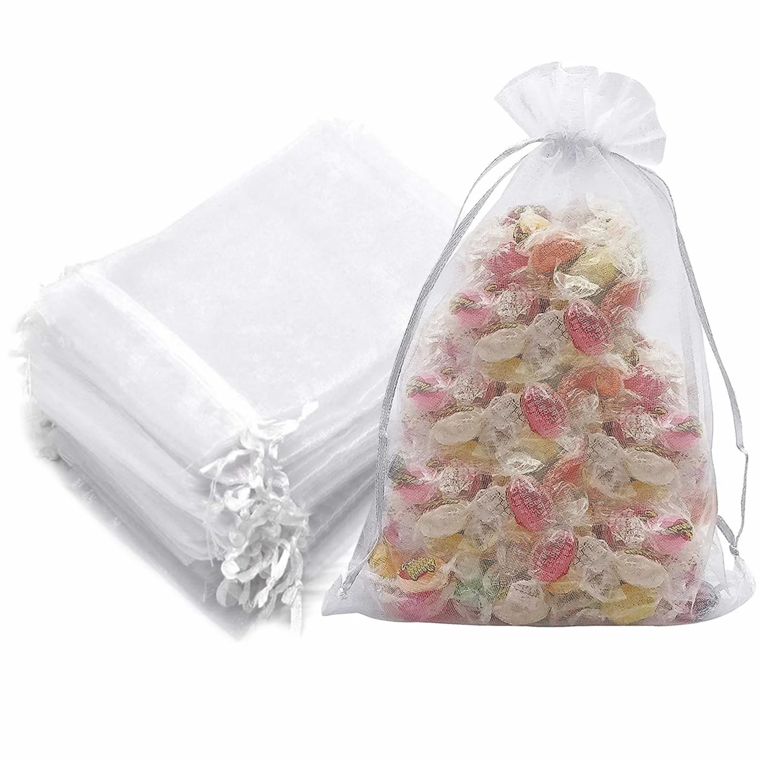 Woreczki z organzy, 30 sztuk, 20 x 30 cm, woreczki na biżuterię, duże woreczki z organzy, do napełniania, na prezenty ślubne, Boże Narodzenie, imprezę, prezent (białe)