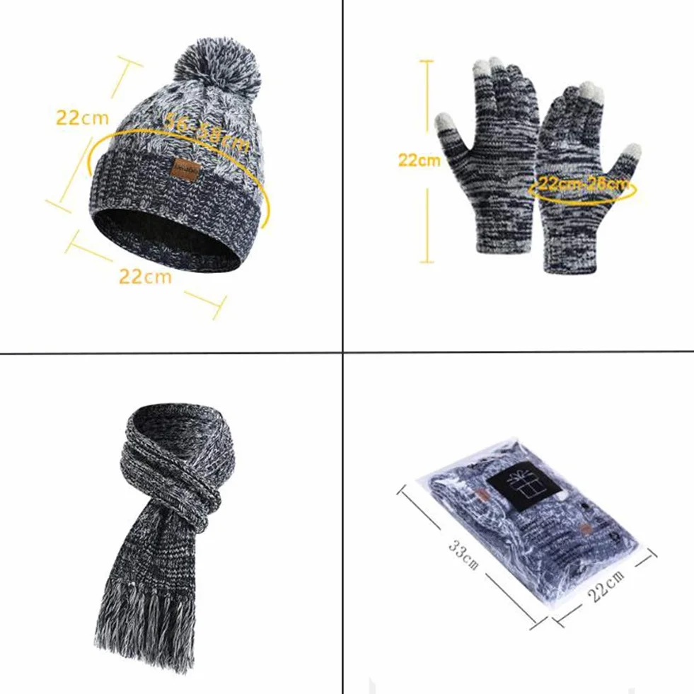 3 szt./zestaw unisex zimowa ciepła czapka beanie szalik zestaw i rękawiczki z ekranem dotykowym kobiety mężczyźni gruba elastyczna dwustronna dzianinowa czapka beanie para czapka outdoorowa narciarstwo, kemping