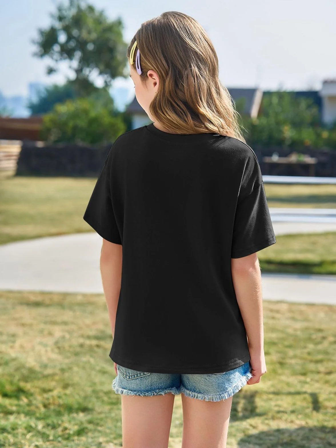 Haloumoning T-shirty dziewczęce, okrągły dekolt, krótki rękaw, jednokolorowe, na co dzień, na lato, oversize, swobodne topy basic