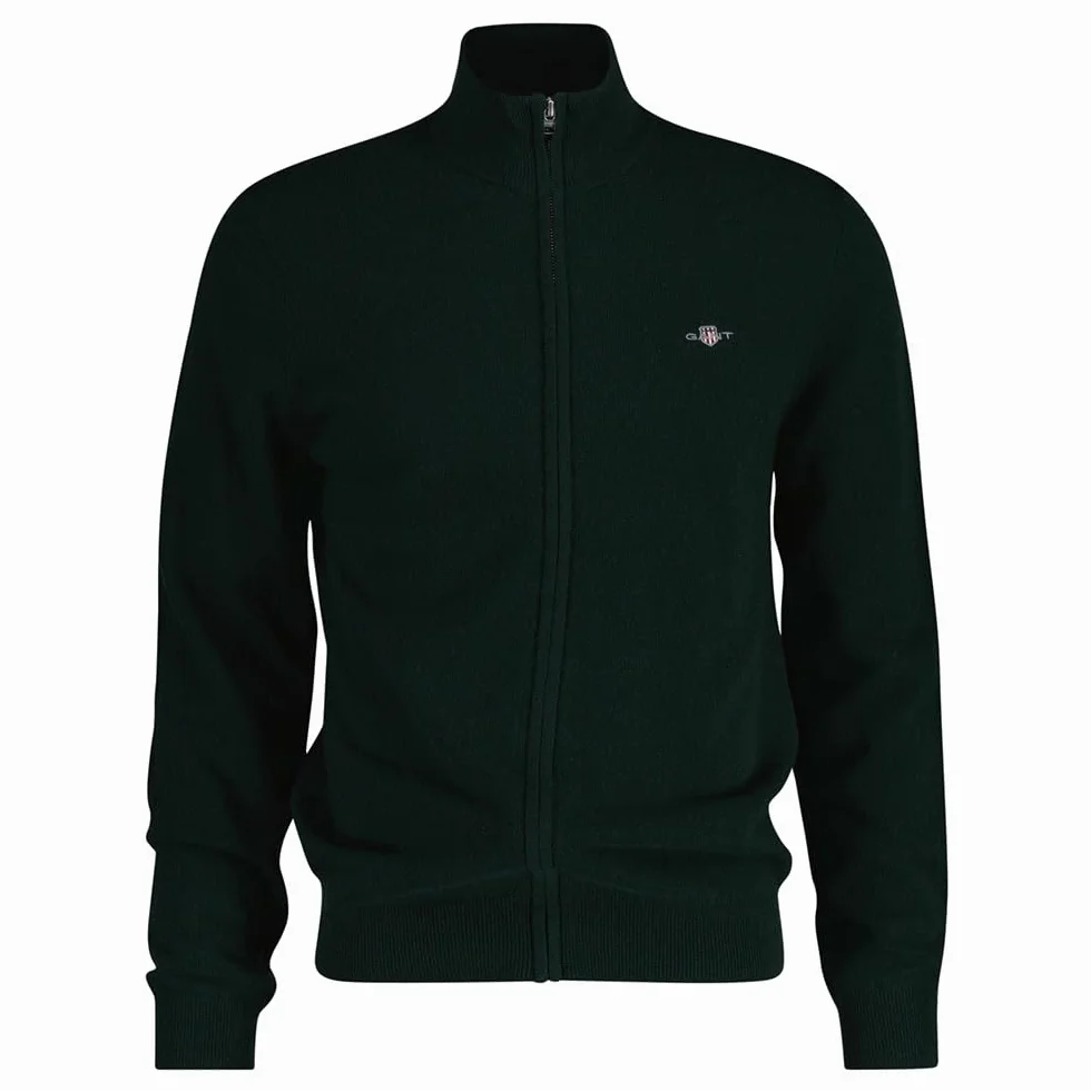 GANT Extrafine Lambswool Zip Cardigan, Tartan Green, L