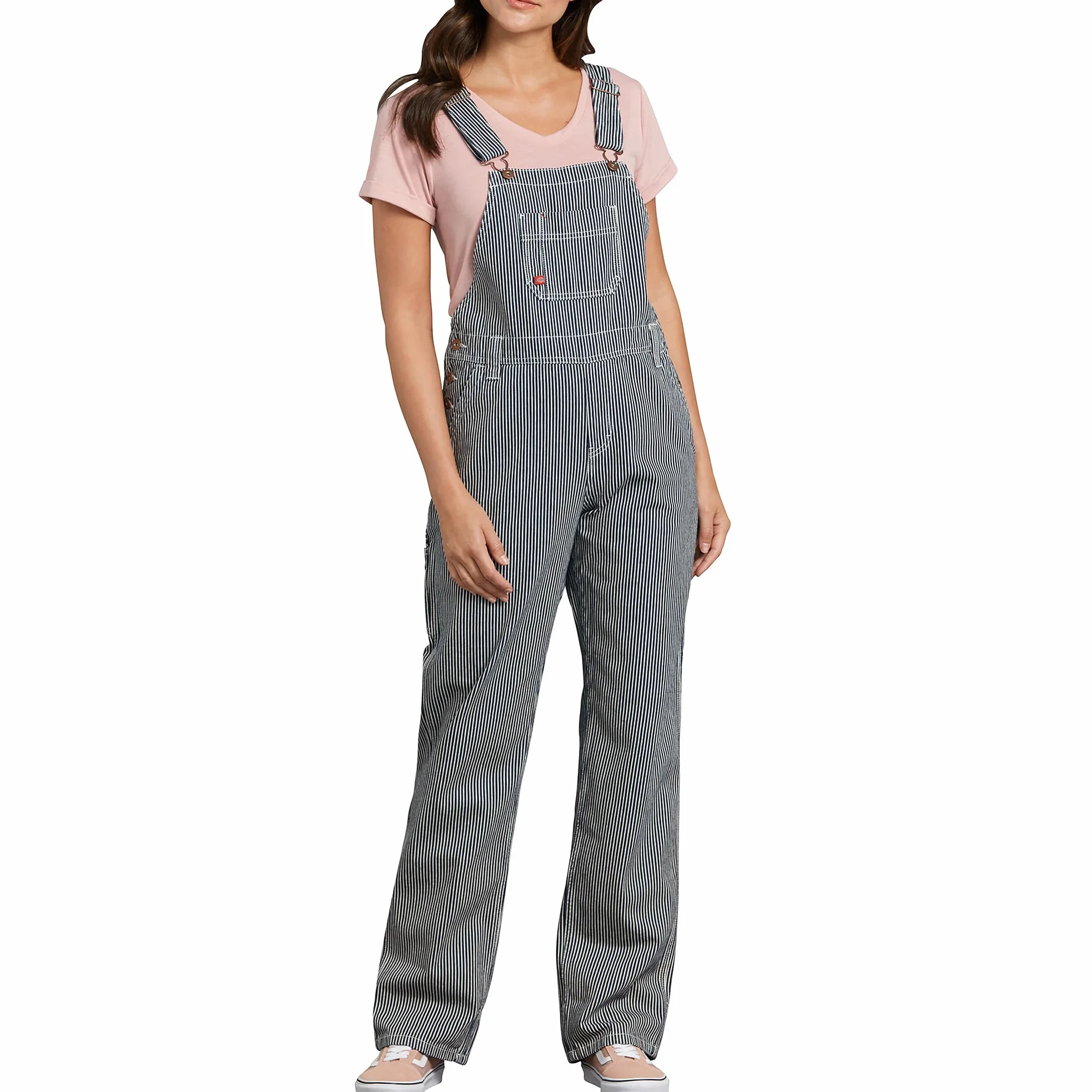 Dickies, Damskie ogrodniczki w swobodnym stylu z prostymi nogawkami, Rinsed Hickory Stripe, M