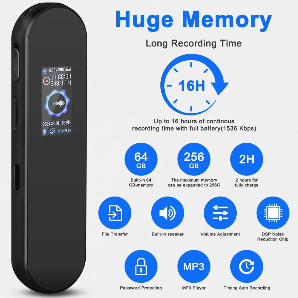 Vicloon 64GB dyktafon i rejestrator dźwięku USB C do klas, konferencji, spotkań i wywiadów