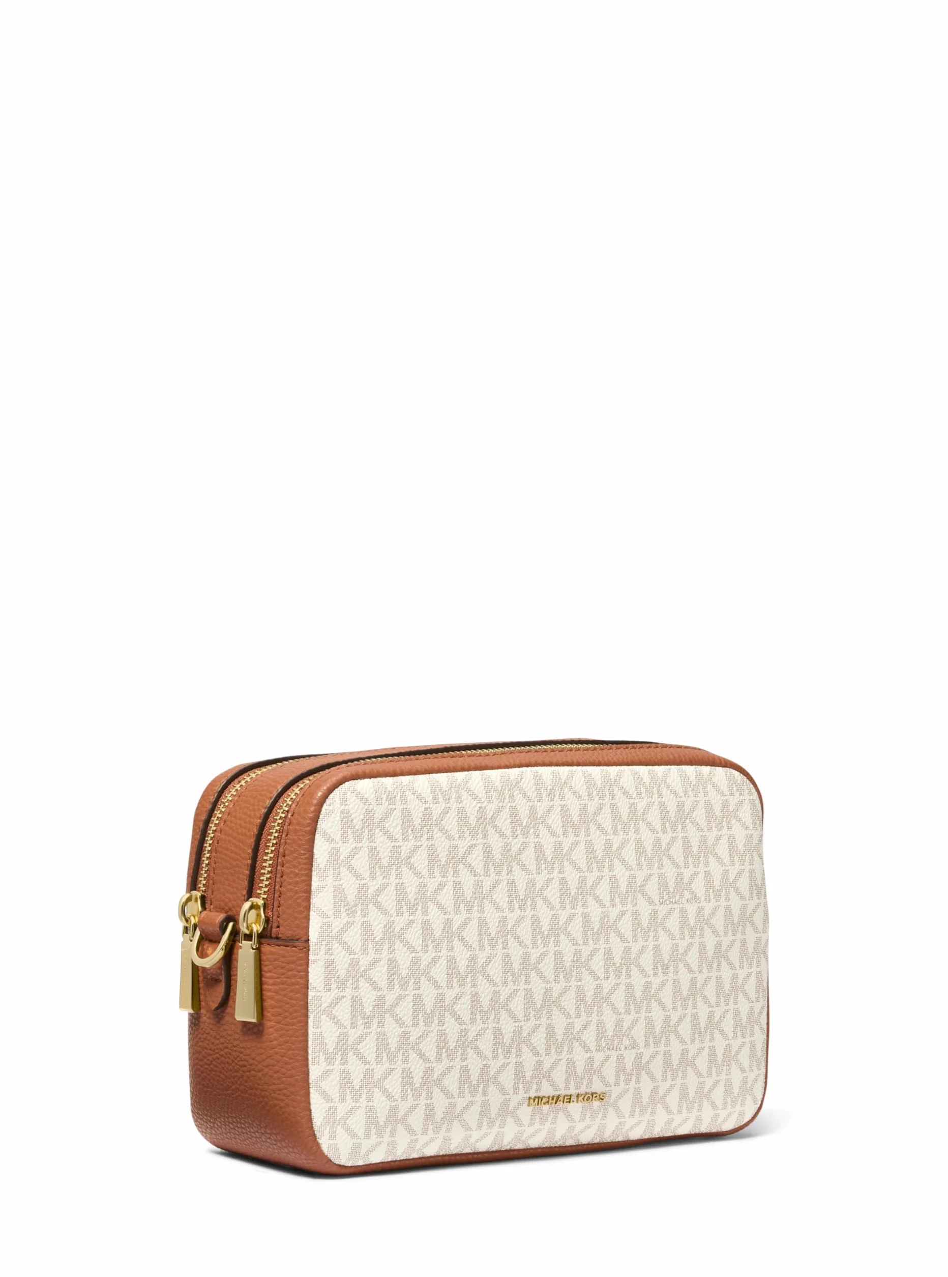 Michael Kors Damska torba crossbody na aparat Bryant, średnia, podwójny zamek błyskawiczny, jeden rozmiar, Wanilia/Acrn, Rozmiar Uniwersalny