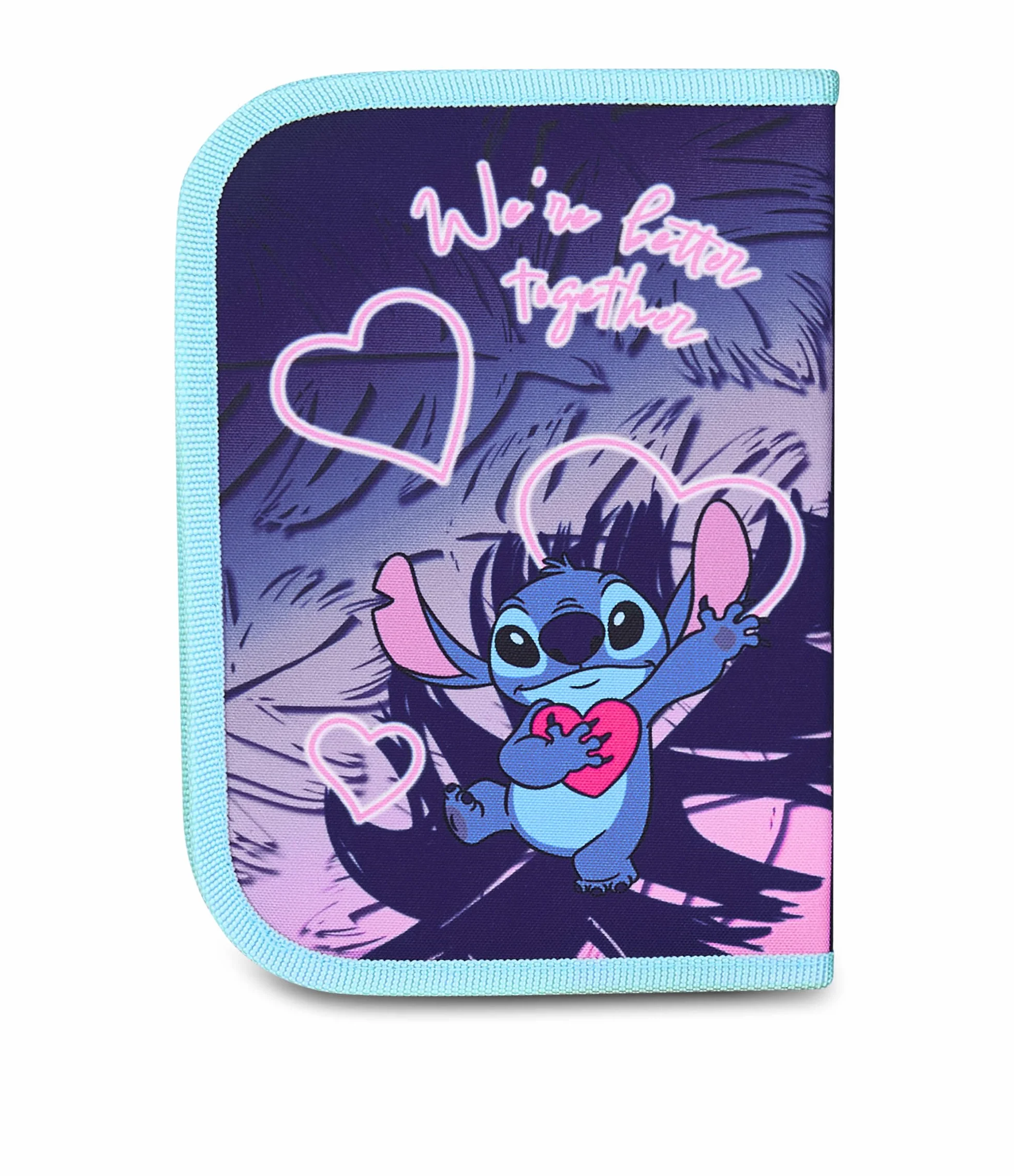 Seven Lilo & Stitch 1 Zip, jasnoniebieski i różowy, jednokomorowy piórnik wraz z kredkami, markerami, akcesoria do plecaka, dziewczynka, Jasnoniebieski i różowy, nowoczesny