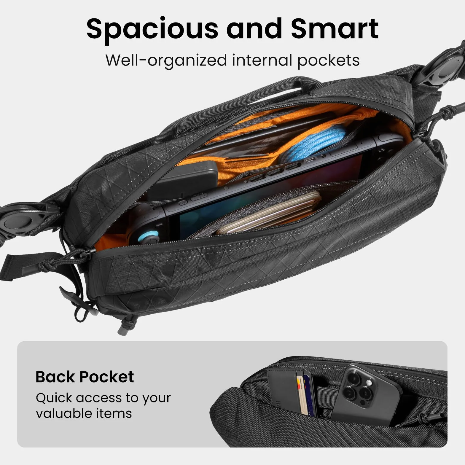 tomtoc X-Pac Sling Bag, 5,5-litrowa torba męska na ramię do podróży, codziennego użytku, torba crossbody na ramię Pasuje do Steam Deck, Switch, DJI Osmo Pocket 3/Action 4, kamery GoPro Hero 12