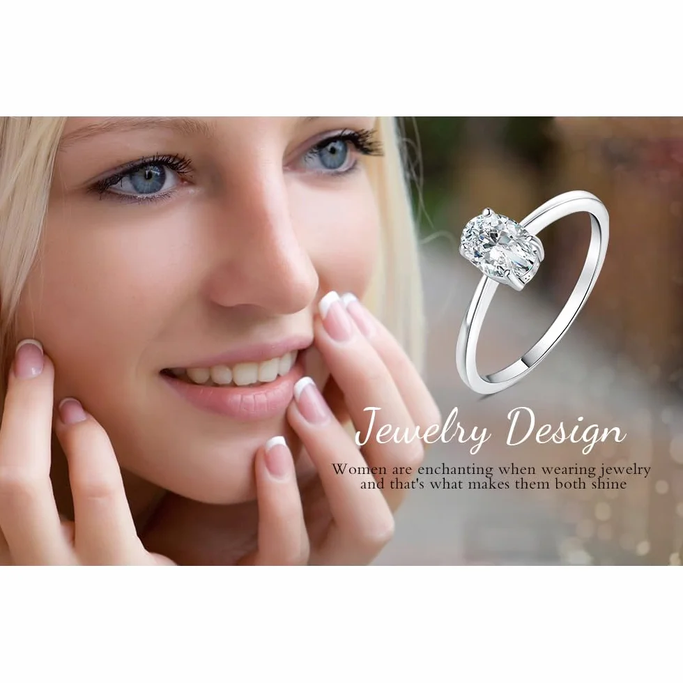 JewelryPalace 1ct Classic cyrkonia owalny pierścionek Solitaire kamień pozłacany 14K białe złoto, pierścionek zaręczynowy ślub obietnica obrączka, zestaw biżuterii Mariee 54