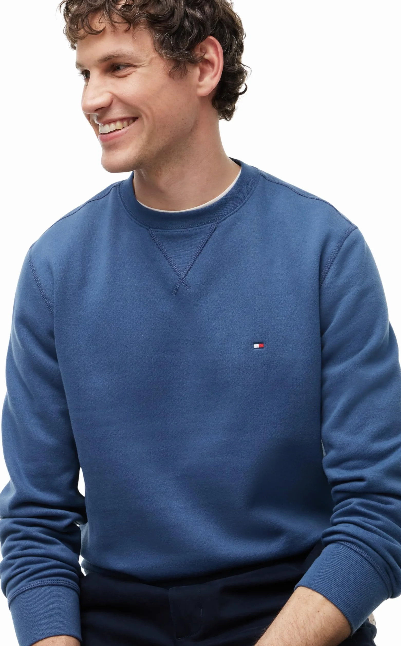 Tommy Hilfiger Męska bluza z polaru ESS SEASONAL CREWNECK MW0MW40000, niebieska, XL, Niebieski (Morze Egejskie), XL
