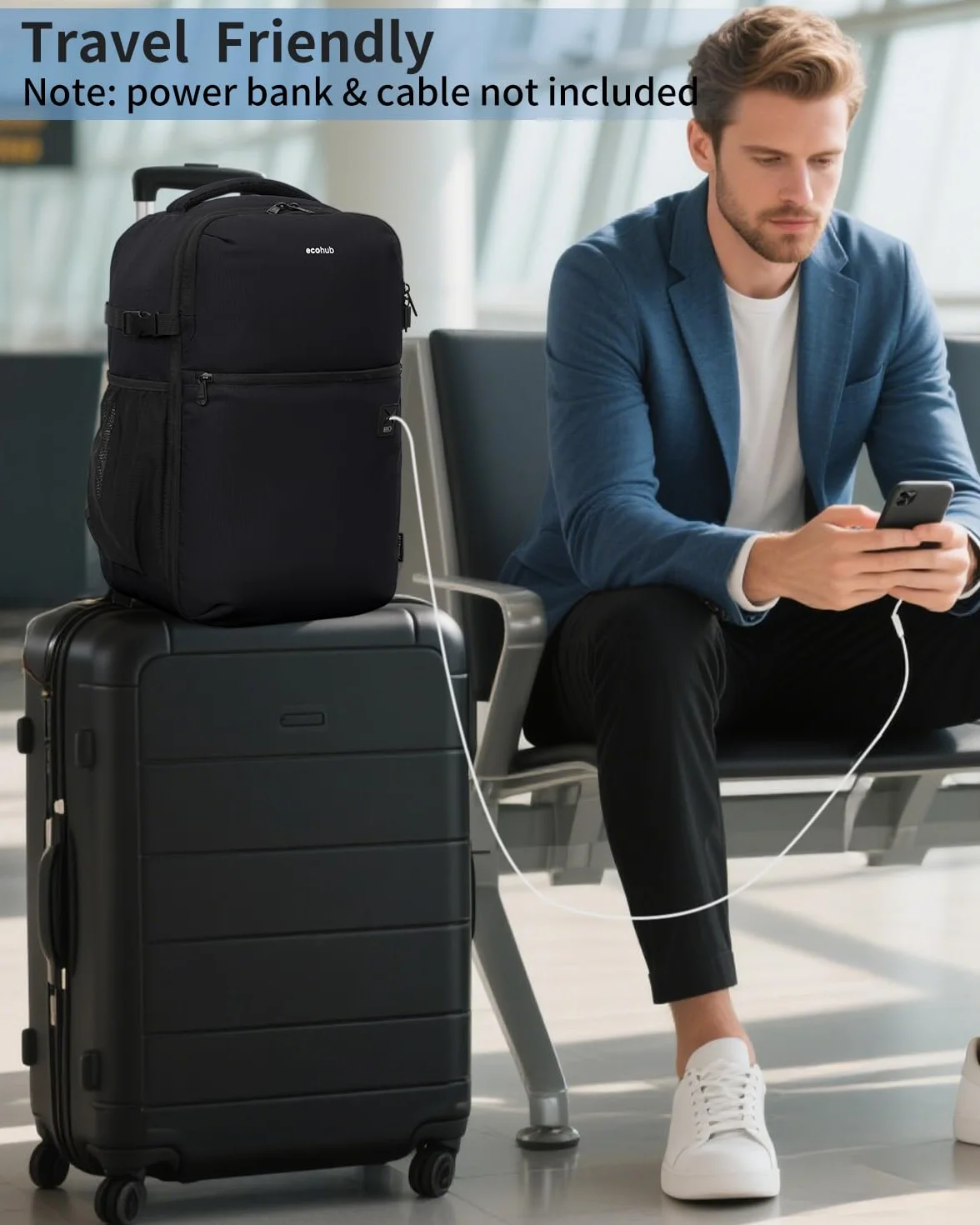 ECOHUB 20L Plecak Podróżny Ryanair 40x20x25, Recykling Torba Kabinowa, 14'' Laptop Bagaż Podręczny, Plecak Kabinowy z kieszeniem antykradzieżową, Odpychający wodę Plecak Podręczny
