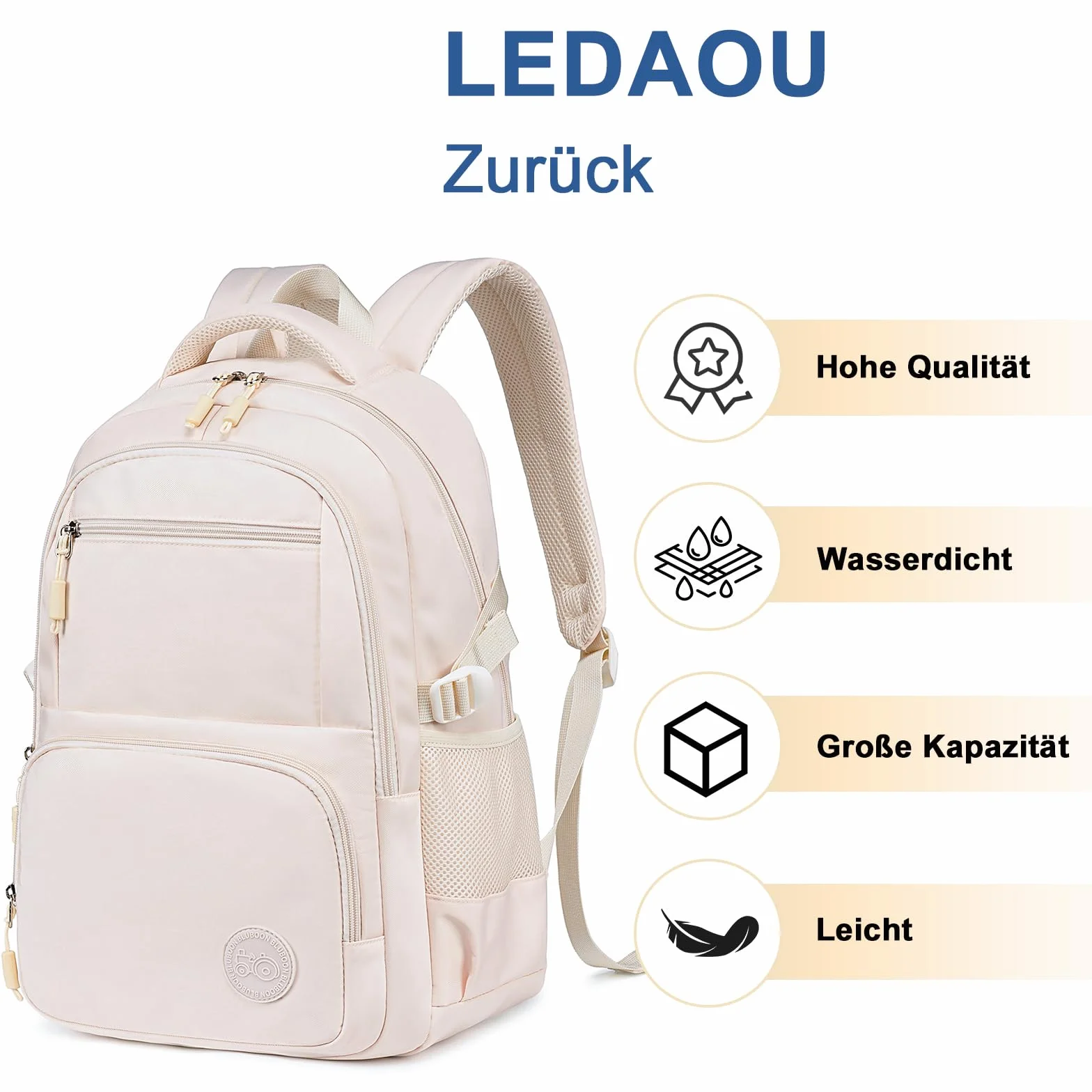 LEDAOU Plecaki dla dziewcząt, torba szkolna dla dzieci w wieku 8-12 lat, uroczy, torba na książki, biały