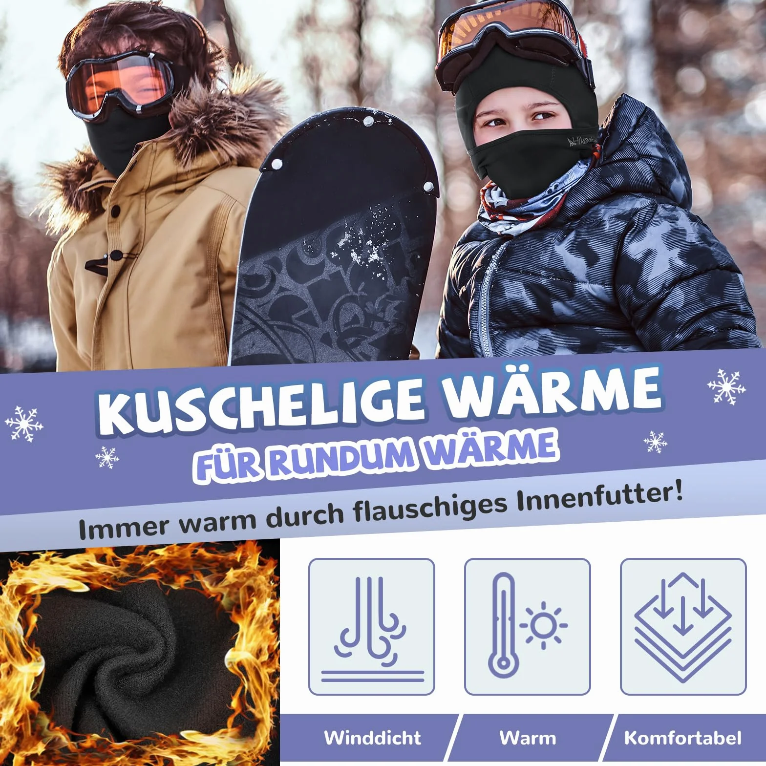 HIKENTURE Zimowa Kominiarka Dziecięca, Ciepła i Wiatroszczelna Balaclava, Maska Narciarska Pod Kask dla Chłopców i Dziewczynek, Do Jazdy Na Rowerze